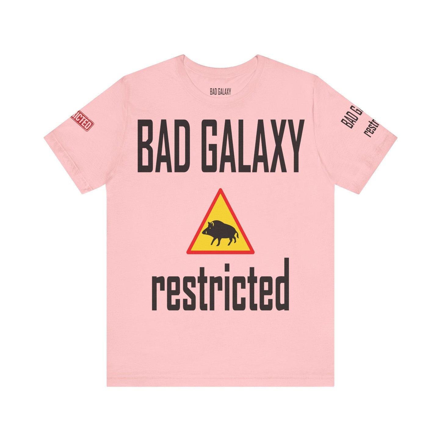 Tee Shirt With Red Stamp Designed And Printed In The USA By Bad Galaxy 100 Percent Cotton