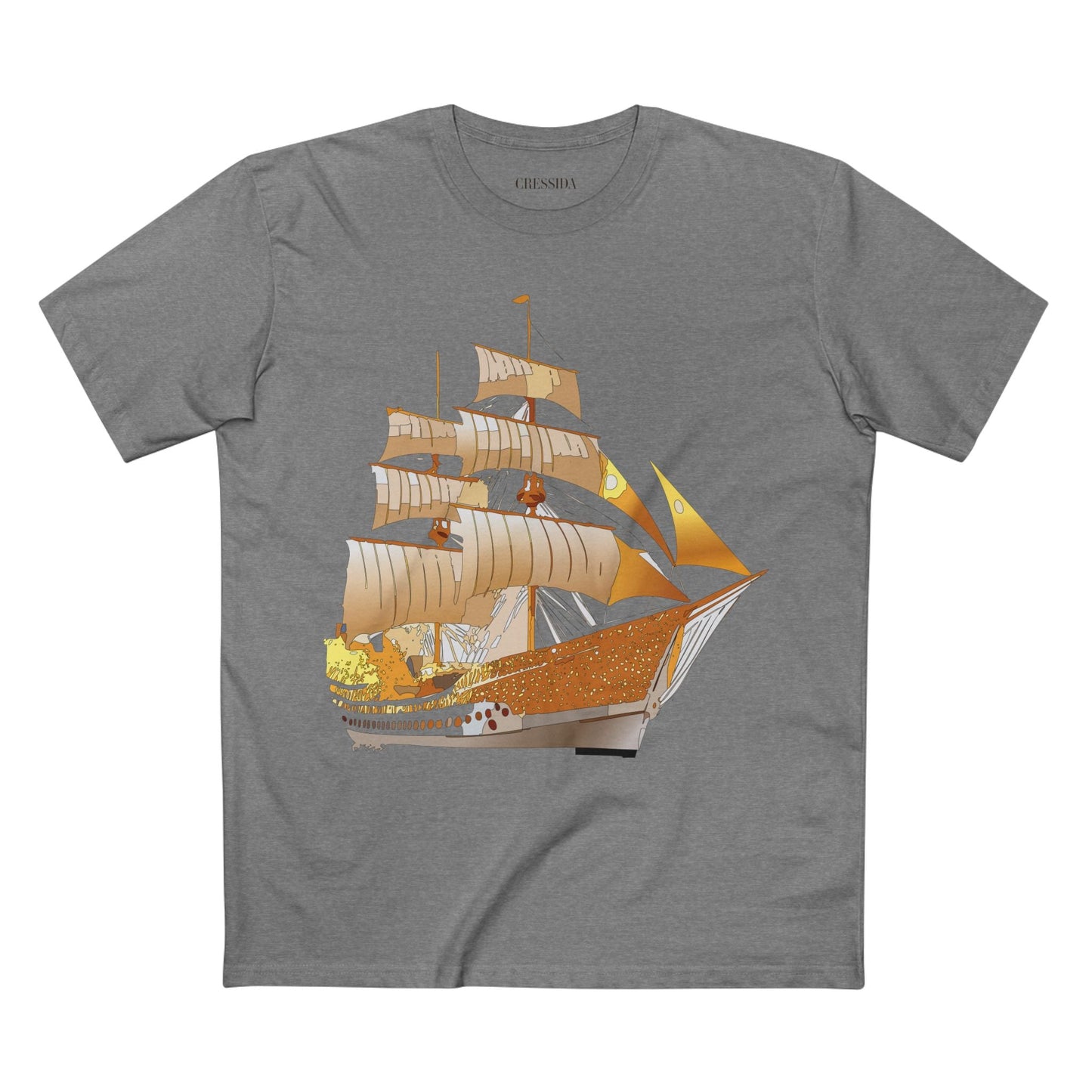 Ship Graphic Unisex 100 Cotton T-Shirt with Gold Frigate Art Design 24