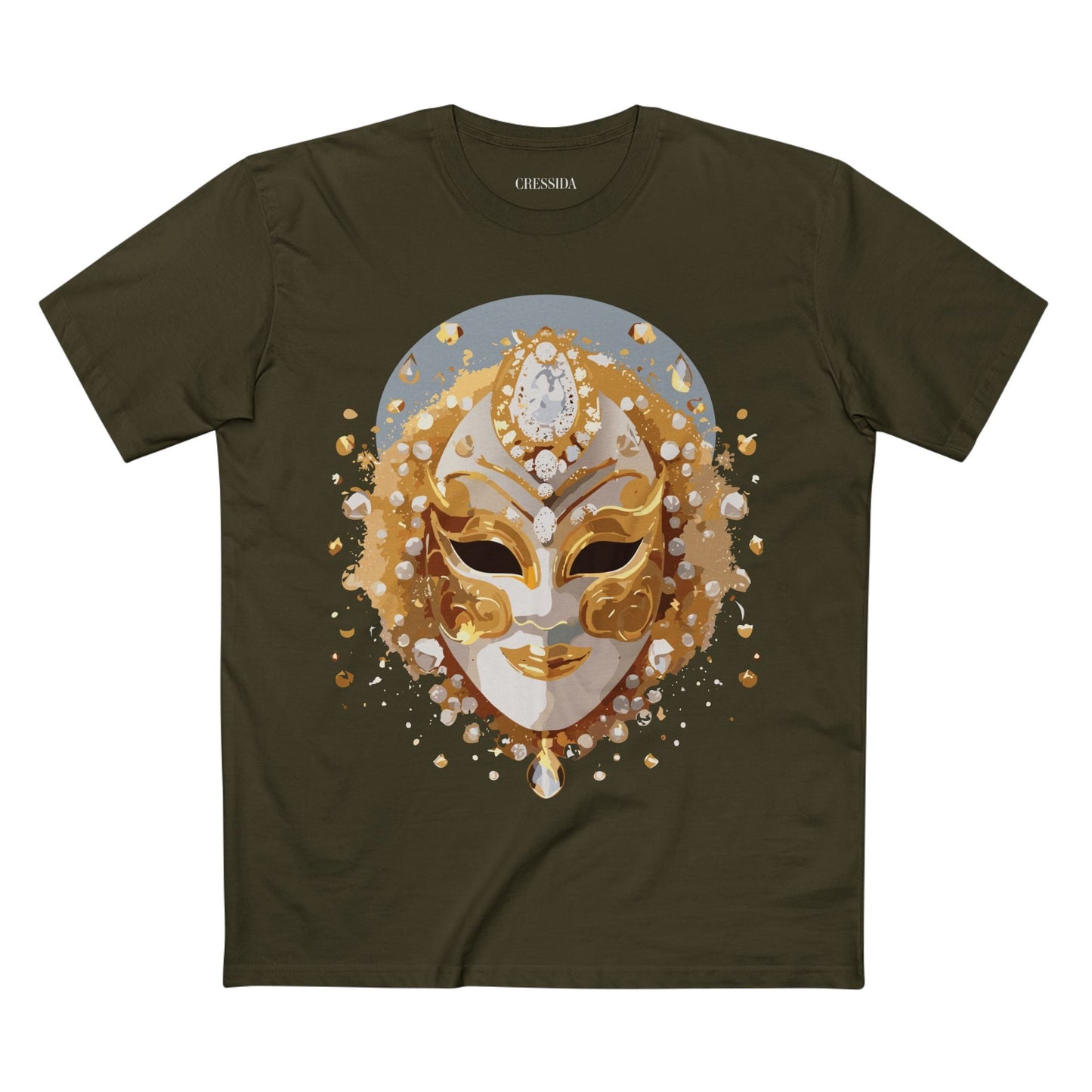 Carnival Mask Graphic T-Shirt Unisex 100 Cotton With Antique Gold Art Design Tee 5