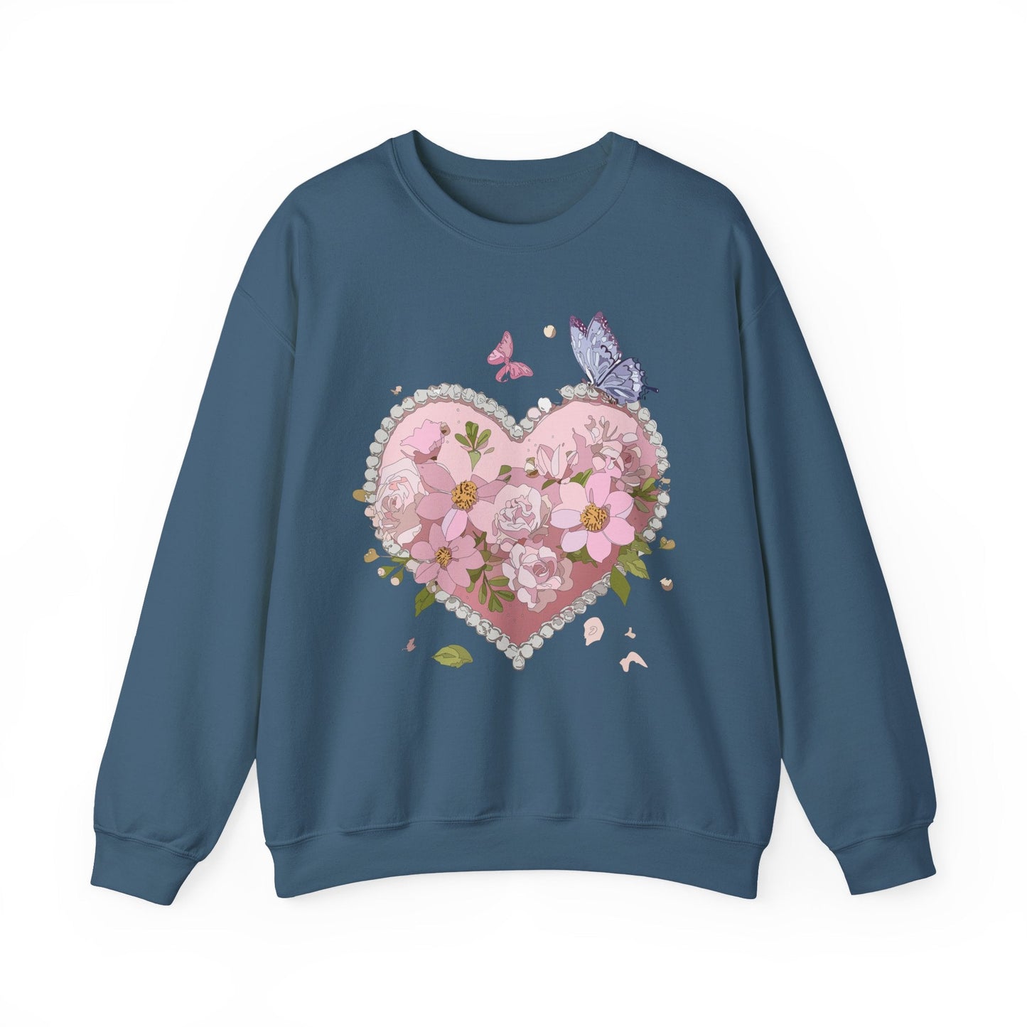 Floral Heart Sweatshirt for Unisex Valentines Day Crewneck Heart Floral Print Gift
