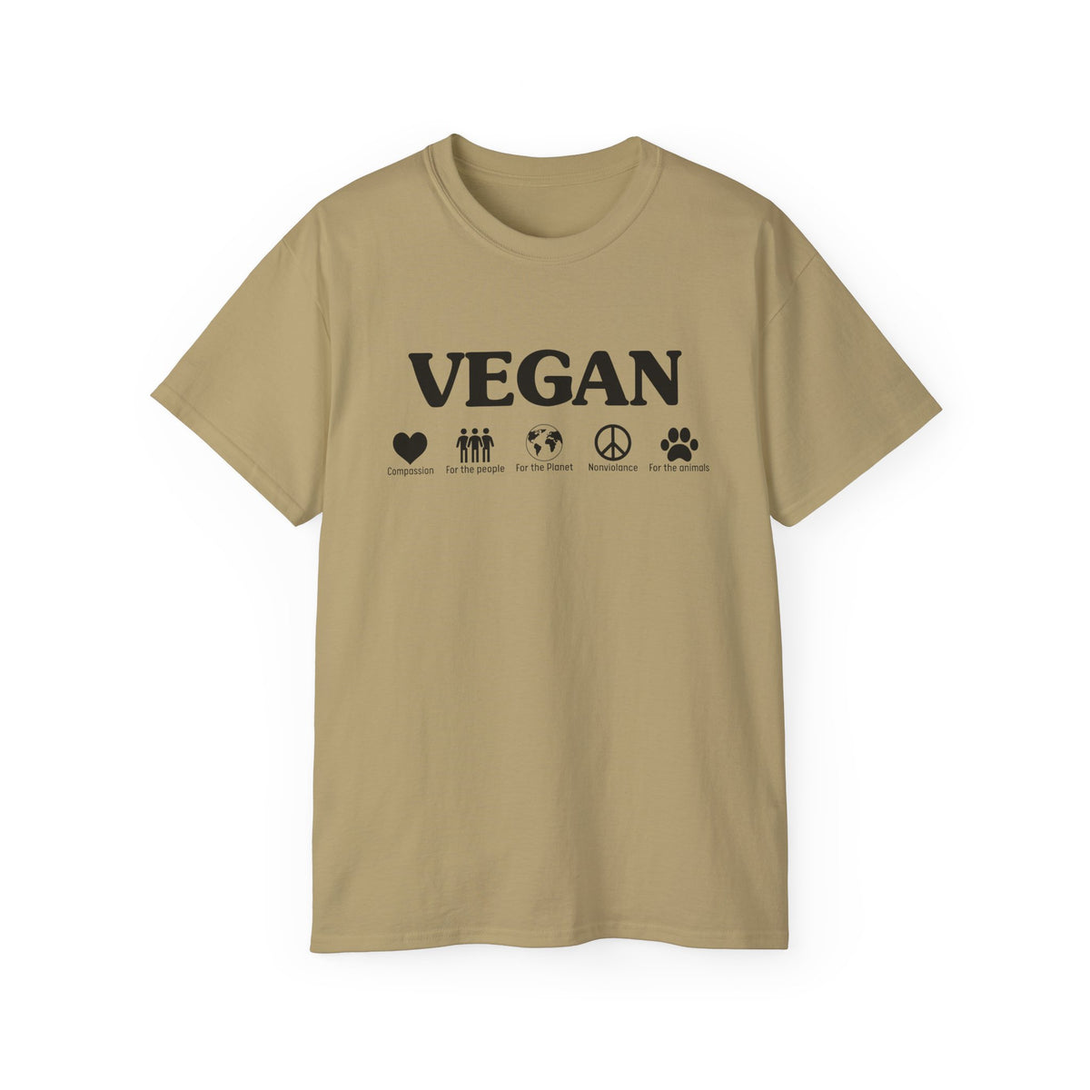 Vegan Icons Tee | Heart, People, Earth, Peace, Paw Symbols