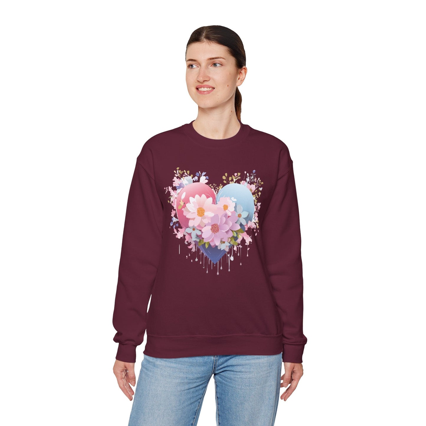 Floral Heart Unisex Crewneck Sweatshirt Gildan 18000 Heavy Blend 50 Cotton 50 Polyester