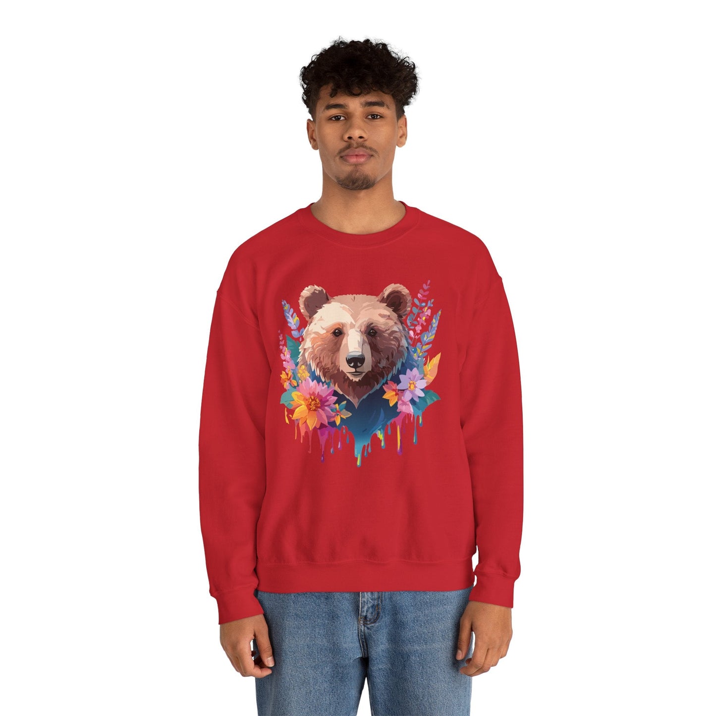 Unisex Floral Bear Sweatshirt, Animals Sweatshirt, Floral Sweatshirt, Art Design Sweatshirt