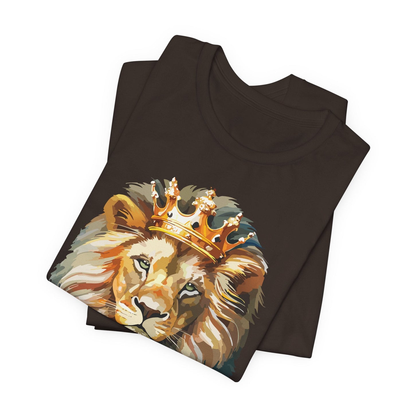 Lion with Crown Tee Unisex Cotton T-Shirt Regal King Lion Illustration, Wildlife Graphic Shirt - 1