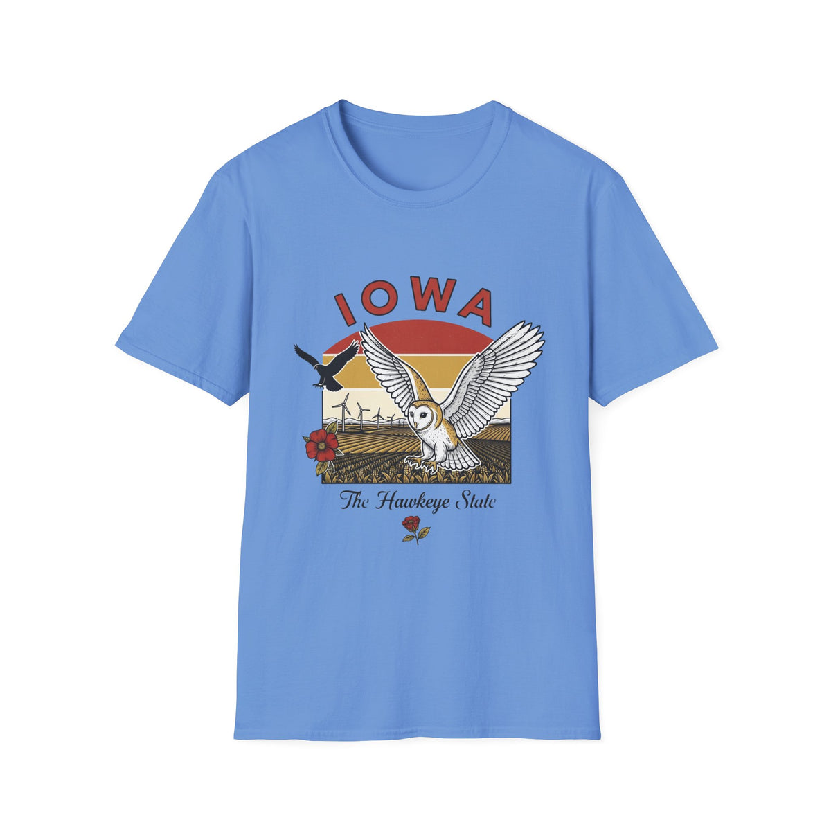 Iowa Barn Owl Tee — The Hawkeye State Vintage Sunset Tee Travel Tourist Graphic Design Unisex 100 Cotton Gildan T-Shirt