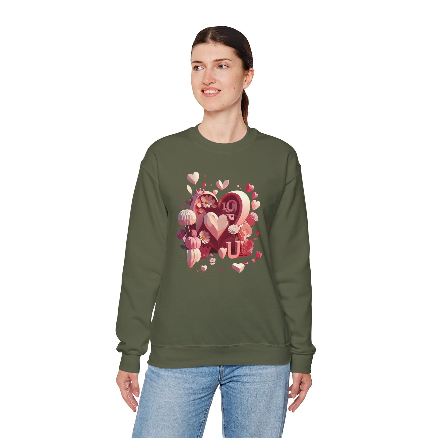 Unisex Floral Big Heart Sweatshirt, Love Floral Sweatshirt, Floral Heart Sweatshirt, 50/50 Cotton-Poly Valentine's Day Sweatshirt 09