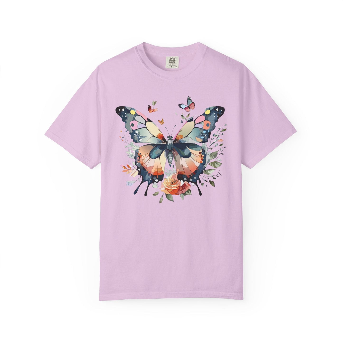 Butterfly Floral Print T-Shirt Botanical Design Unisex Heavy Cotton Tee b3