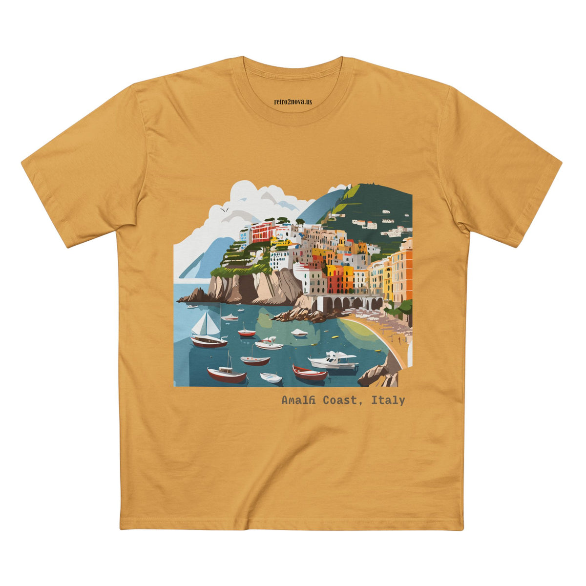 Amalfi Coast Italy Illustration T-Shirt | Coastal Village Beach Scene