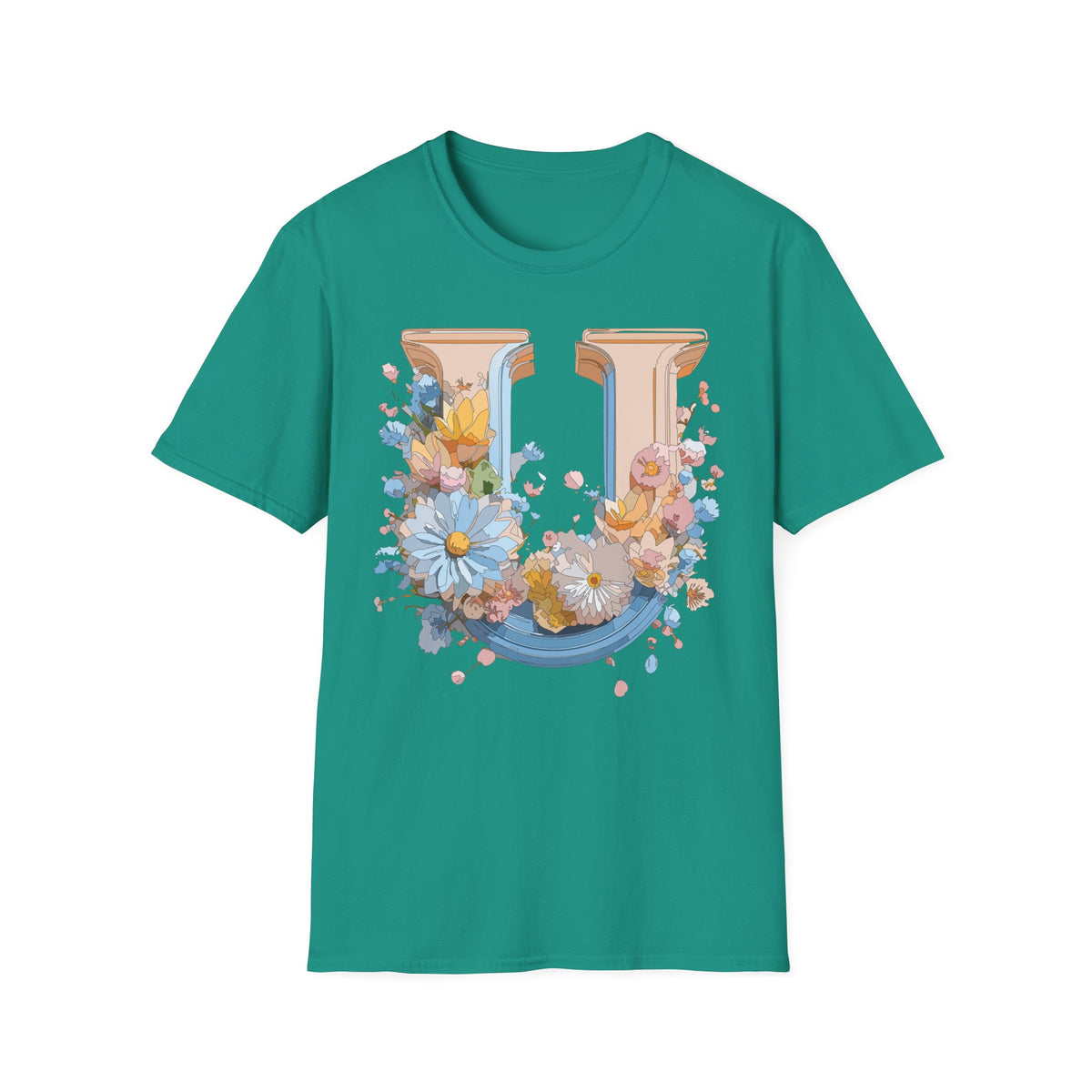 Floral Letter U T-Shirt | Botanical Monogram Initial Tee