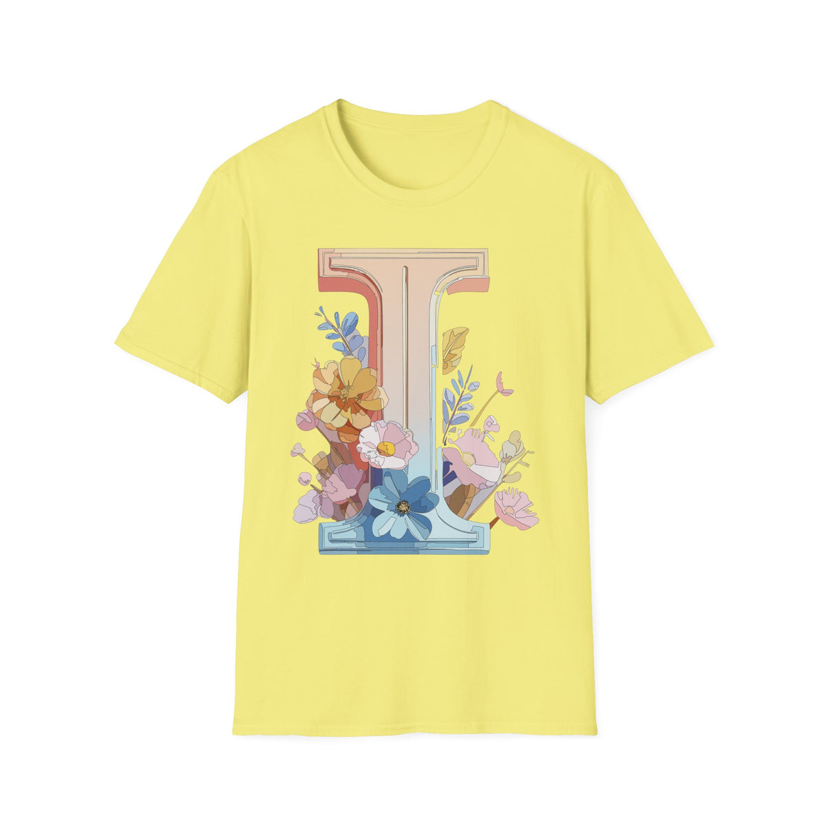 Floral Letter I T-Shirt | Monogram Initial Tee