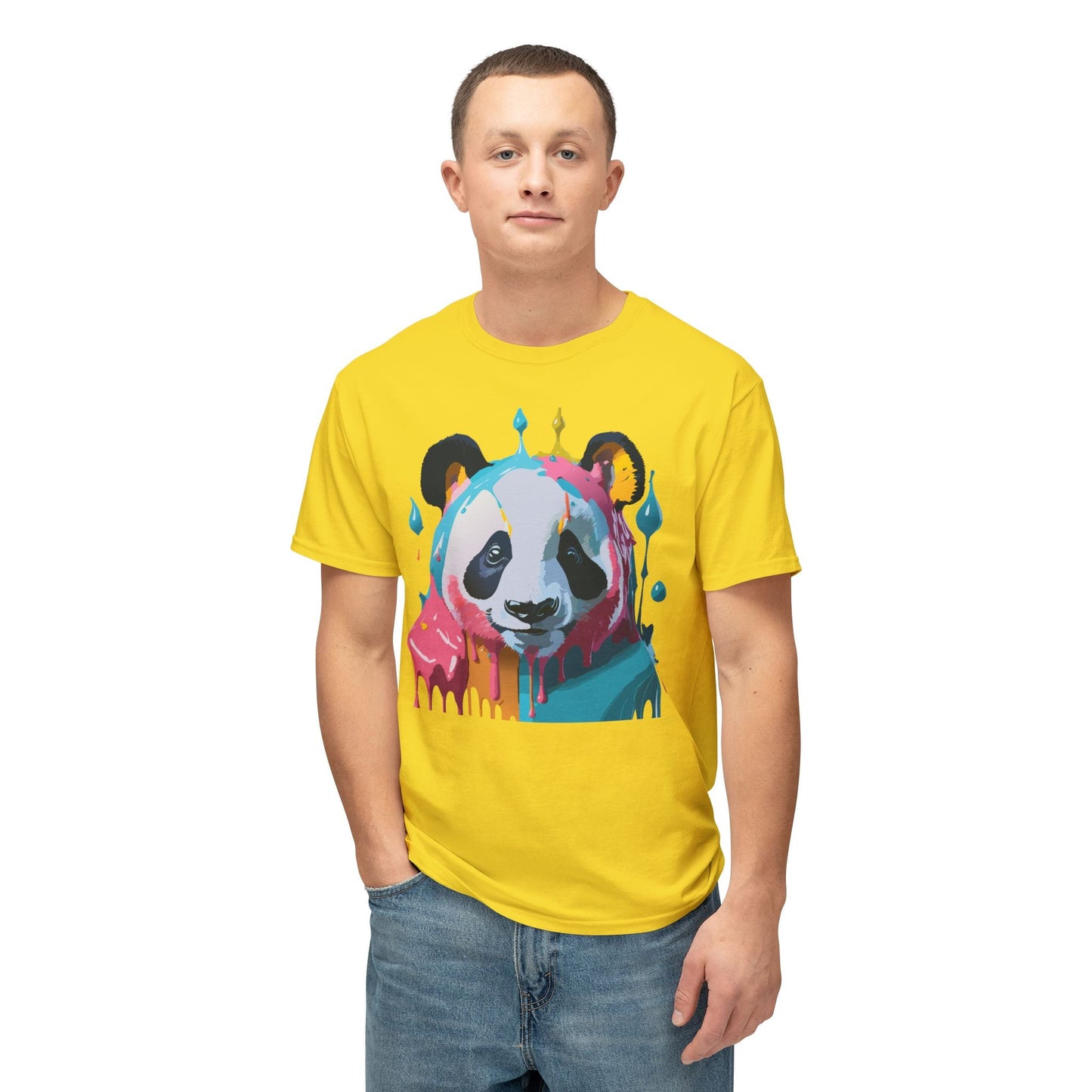Unisex Panda Art T Shirt With Floral Design Print In HD Cotton 100 Percent USA Made