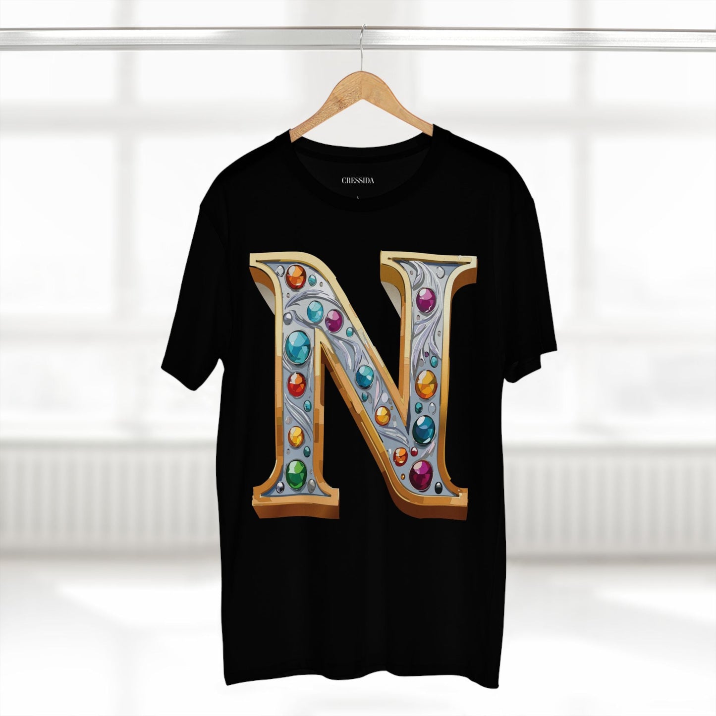 Letter N Graphic Design Tee Unisex 100 Cotton With Antique Gold Letters Artwork T-Shirt