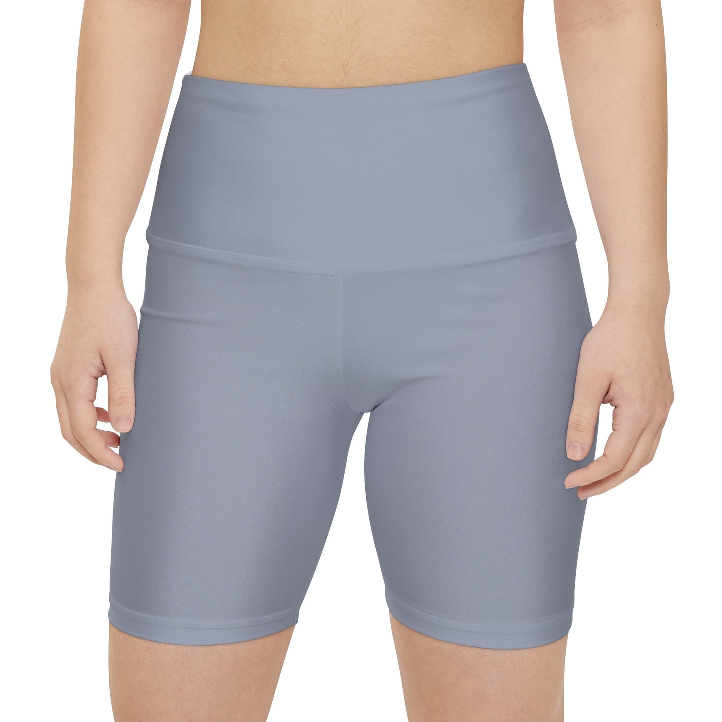 Foggy Blue Women's Workout Shorts — Solid High-Waist Biker Shorts for Exercise & Everyday Wear