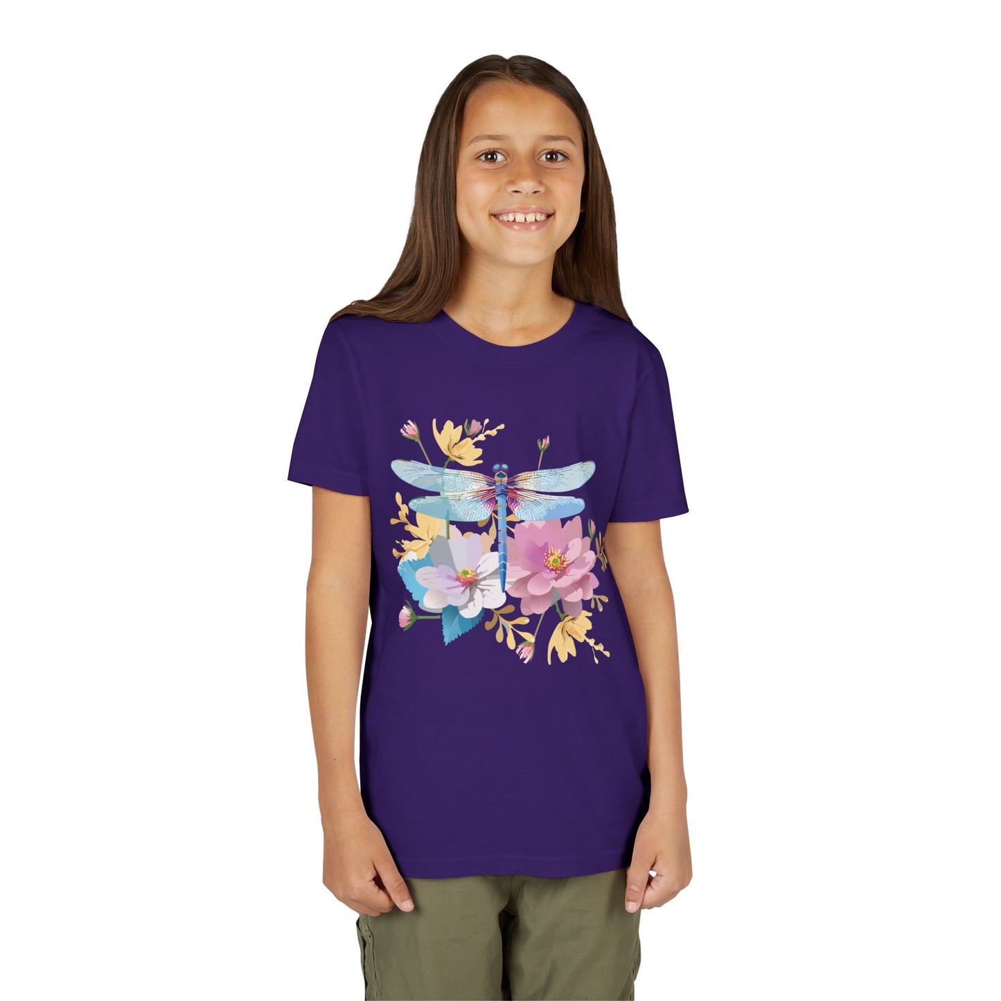 Dragonfly Blossom Youth Tee - Colorful Short Sleeve T-Shirt for Spring Celebrations (9-14)