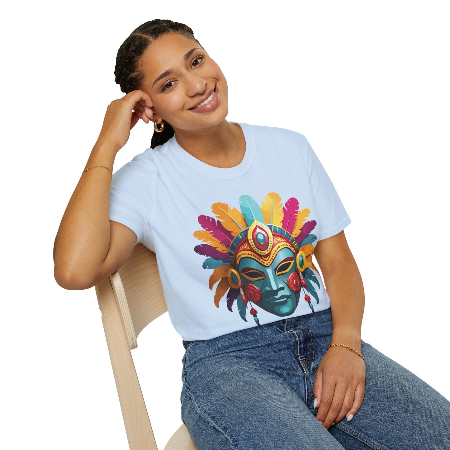 Mask Tee Shirt Unisex Short Sleeve Graphic Tee Masquerade Design 100 Percent Ring Spun Cotton