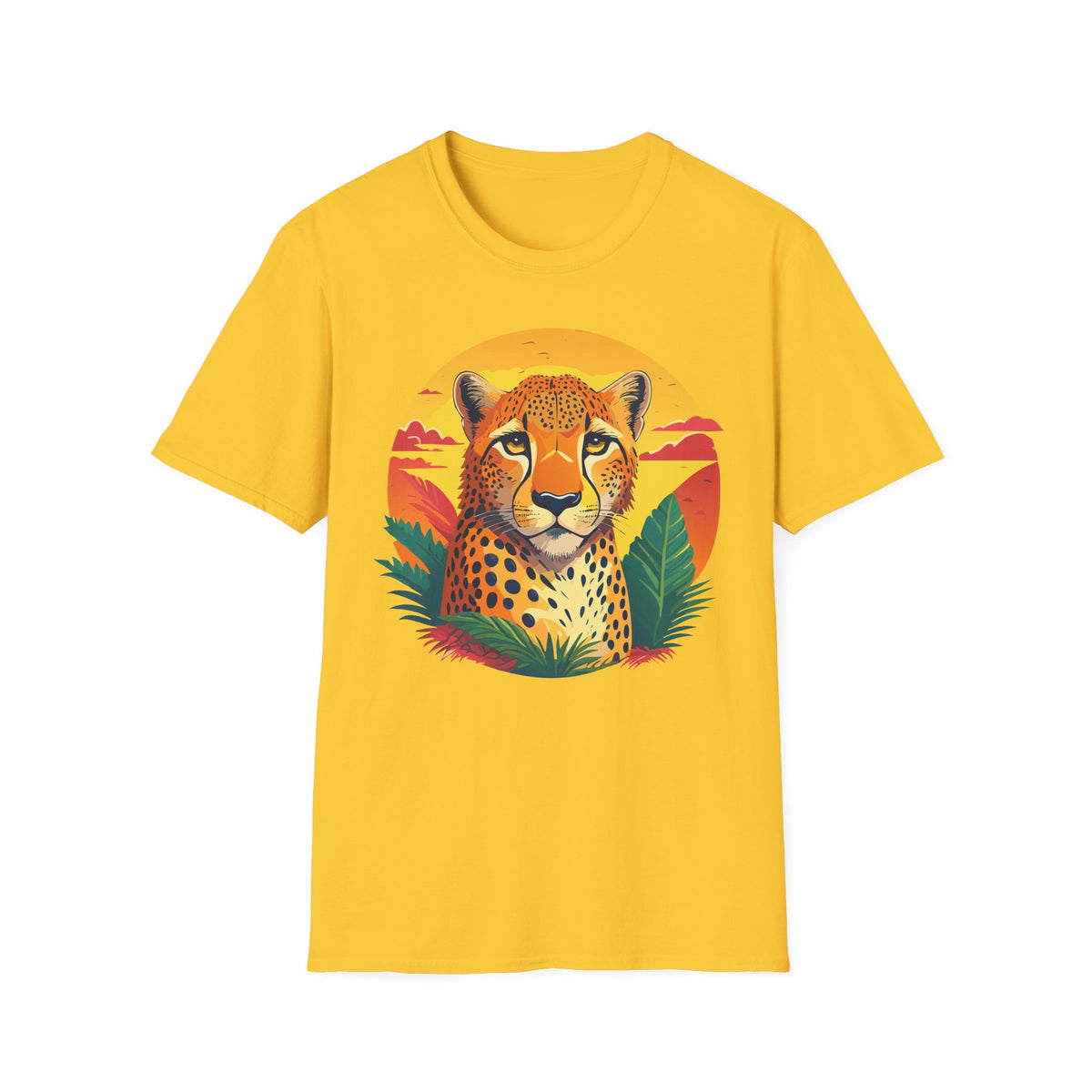 Cheetah Sunset Illustration T-Shirt | Retro Wildlife Tee