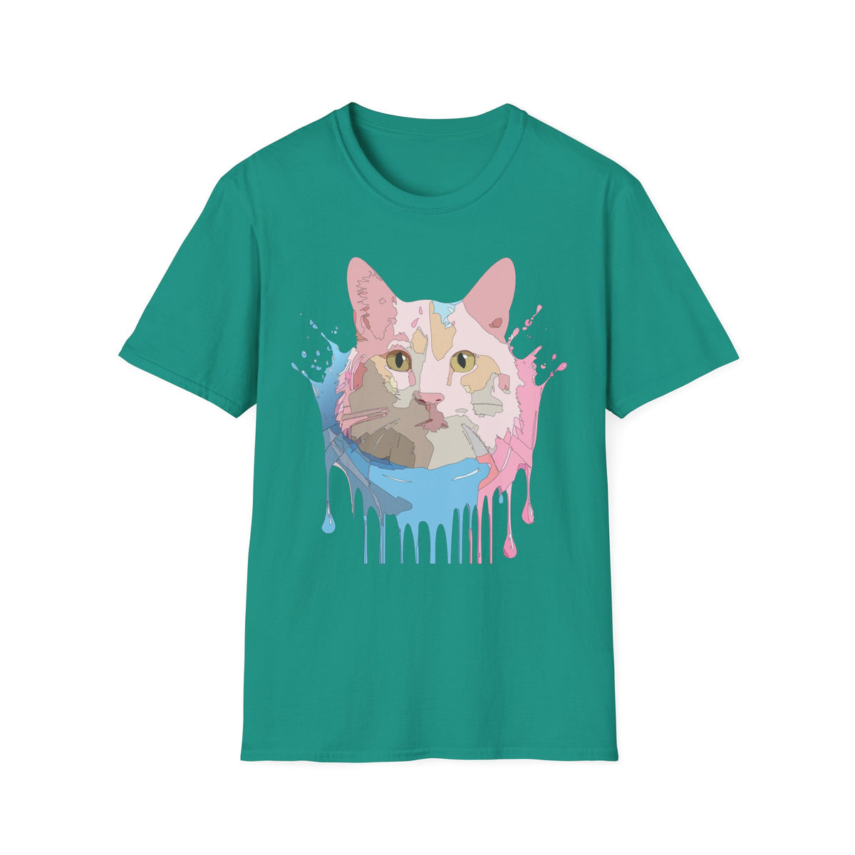 Pastel Drip Cat Portrait T-Shirt | Watercolor Cat Face