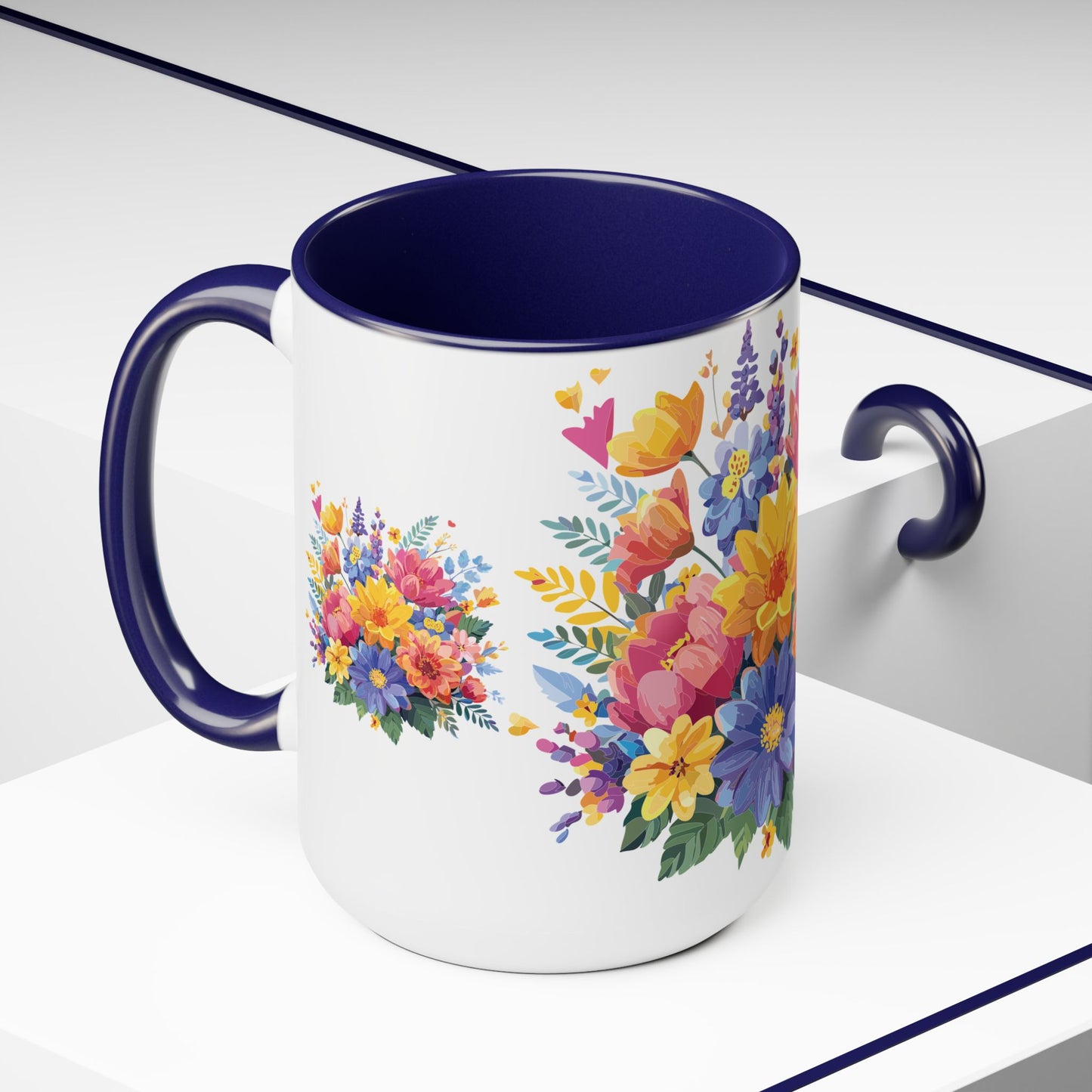 Two-Tone Coffee Mug with flowers