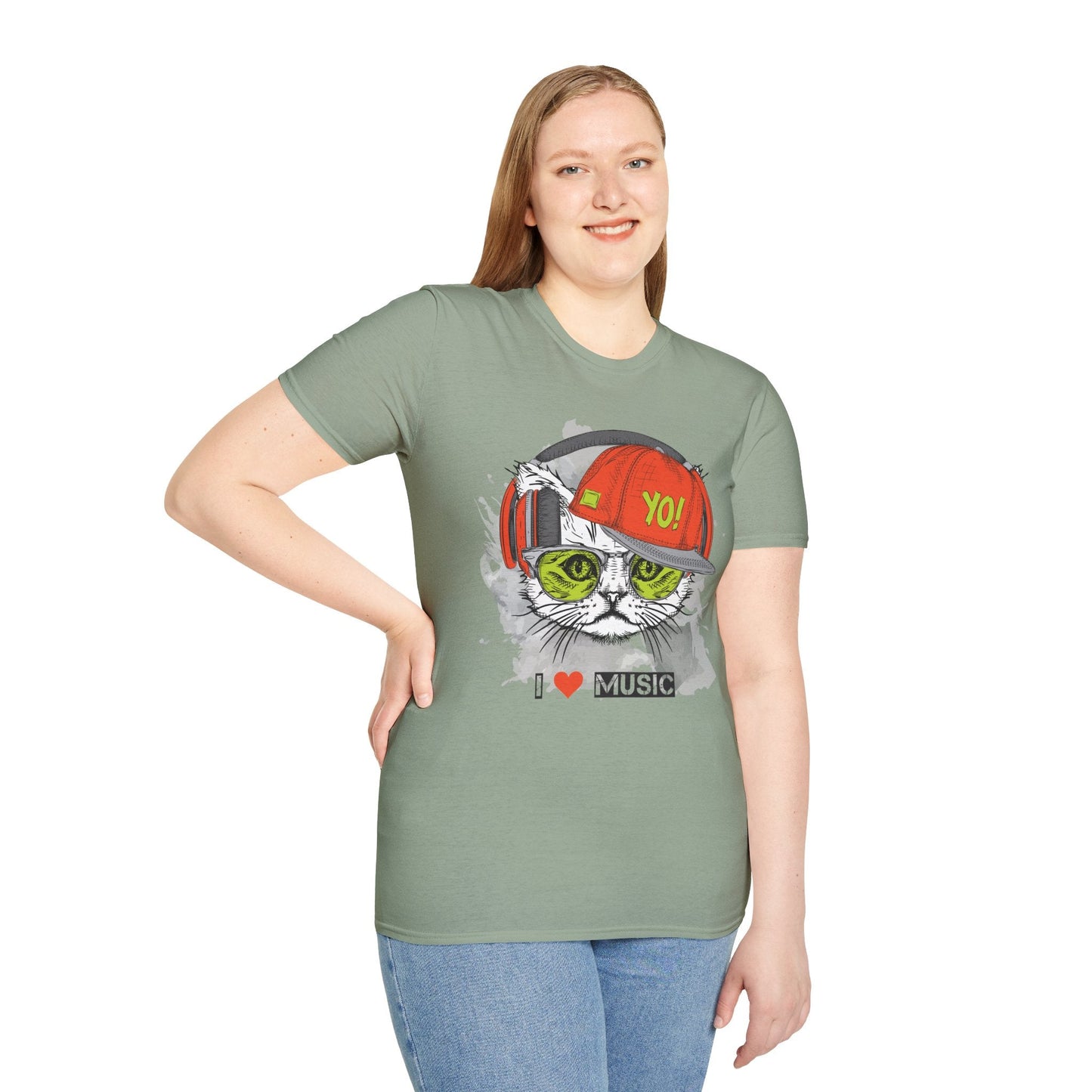 I Love Music Animals Shirt With Headphones Unisex Softstyle Tee Gildan 64000 Cotton Comfort