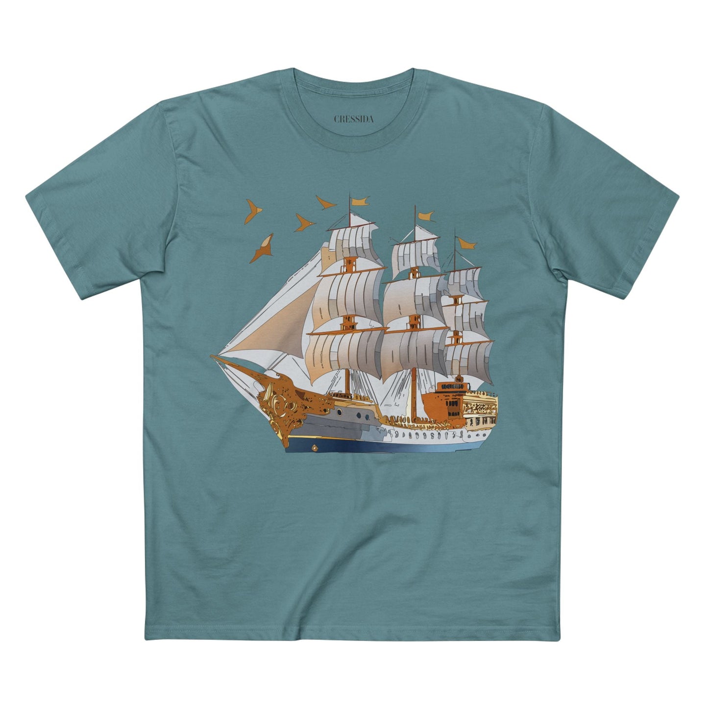 Ship Graphic Unisex 100 Cotton T-Shirt with Gold Frigate Art Design 4