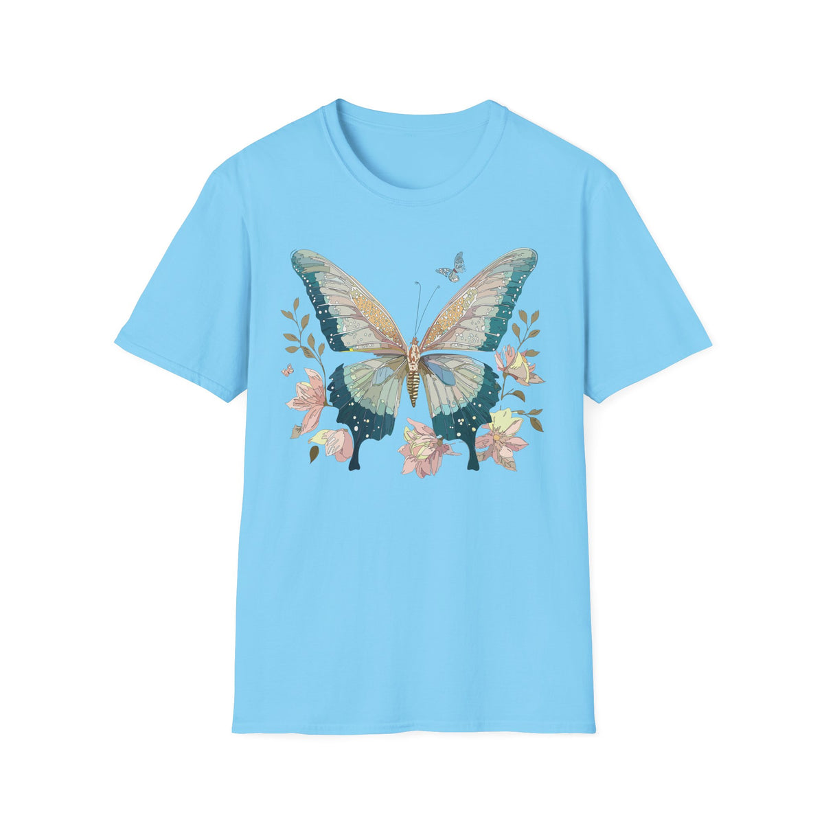 Vintage Blue Butterfly T-Shirt | Floral Wings Nature Graphic Tee Unisex 100 Cotton Gildan T-Shirt