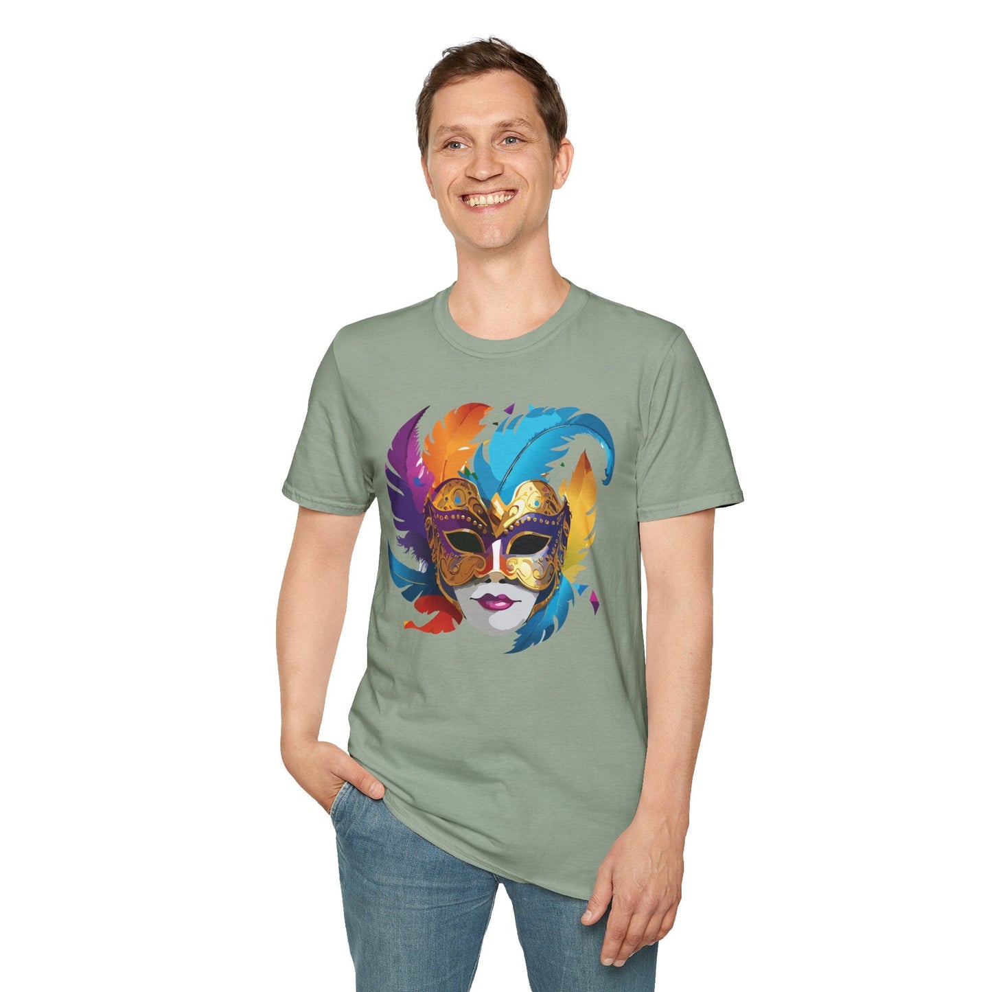 Mask Tee Shirt Unisex Short Sleeve Cotton Tee Art Design Masquerade Gildan Softstyle 64000