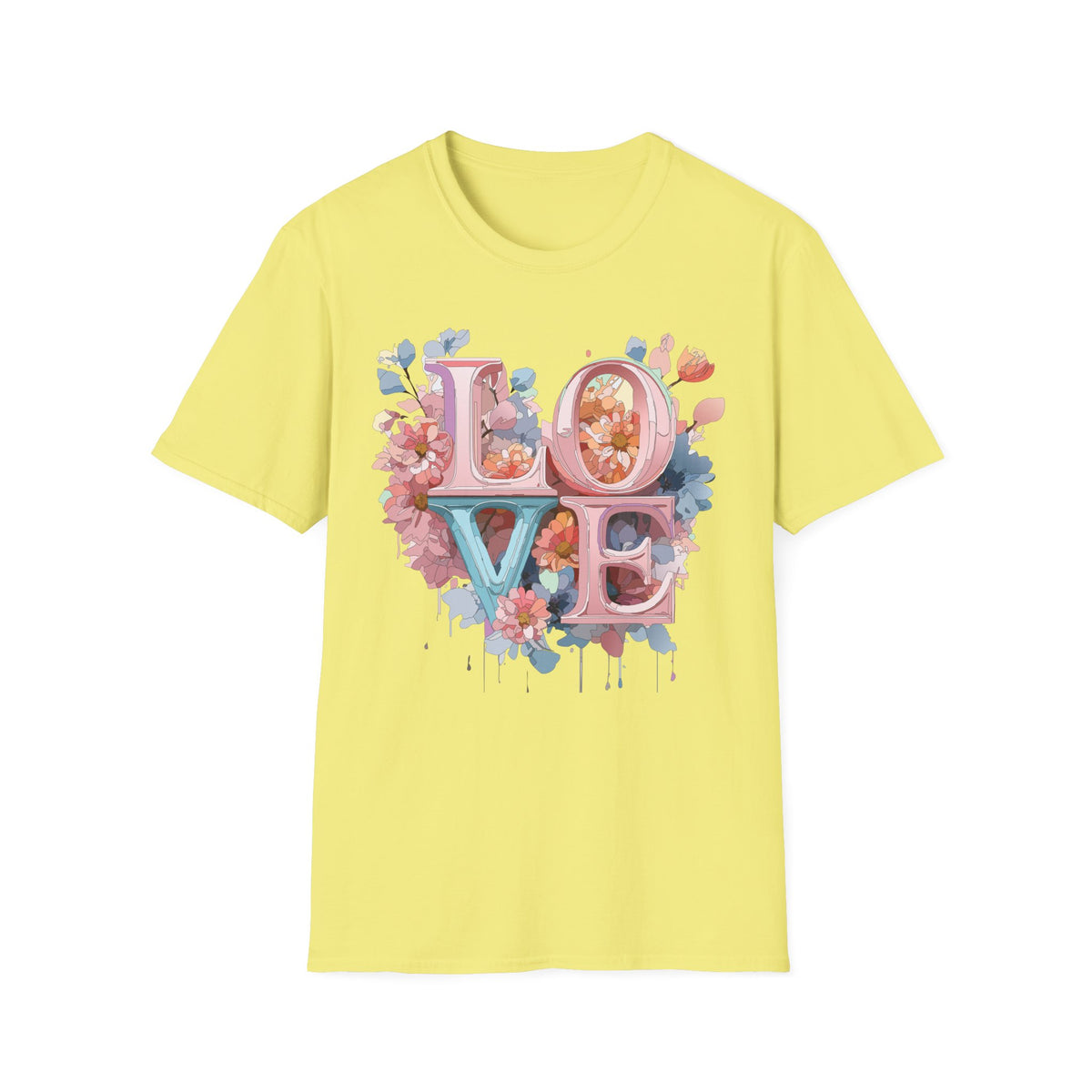 Floral LOVE Lettering T-Shirt | Pink Blue Floral Typography Tee