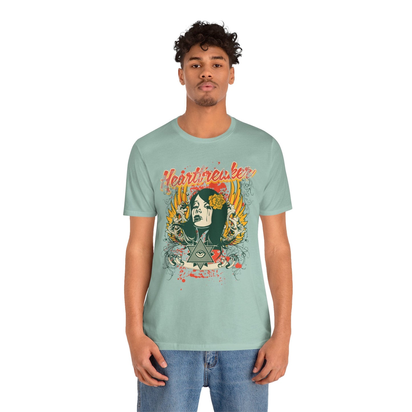 Heartbreaker Illustration Tee Retro Femme Portrait Floral Skull Graphic T-Shirt
