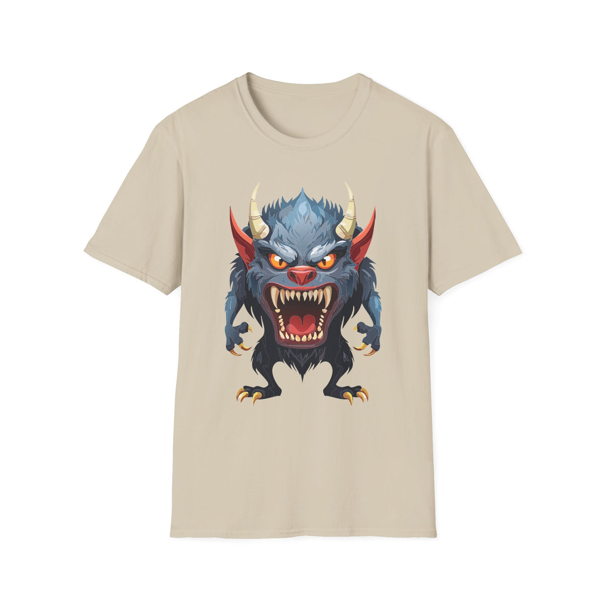 Werewolf Monster T-Shirt — Fierce Demon Face for Halloween Cartoon Graphic Tee Unisex 100 Cotton Gildan T-Shirt