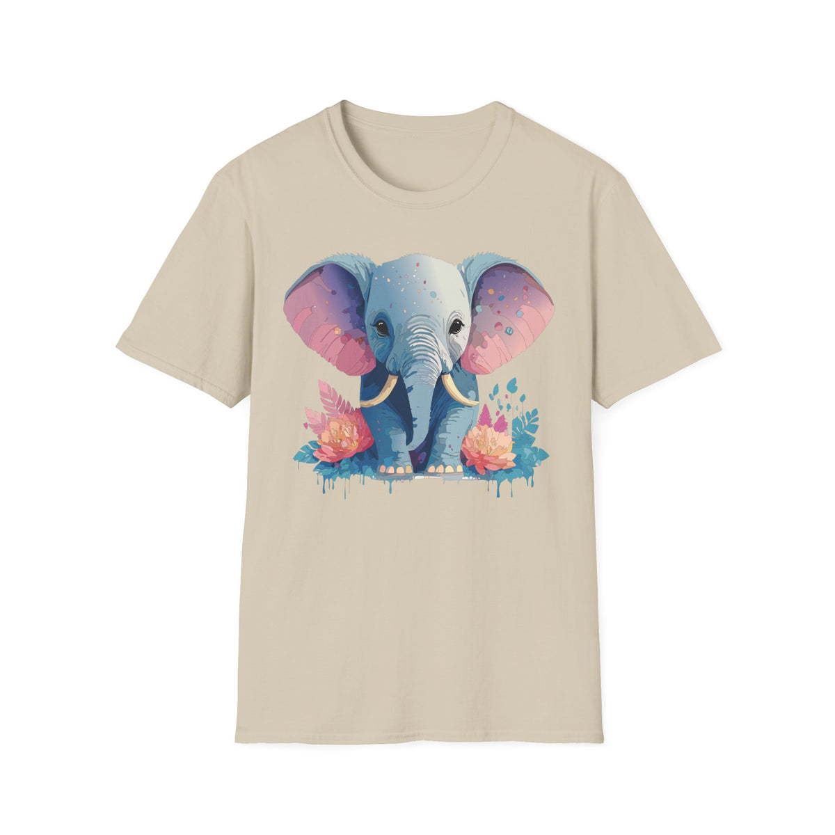 Colorful Baby Elephant Illustration T-Shirt | Cute Watercolor Animal Tee