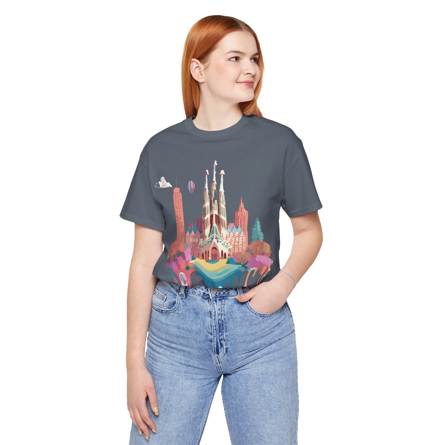 Adelpha Barcelona Themed Graphic Tee Unisex Short Sleeve Art Design For Everyday Comfort