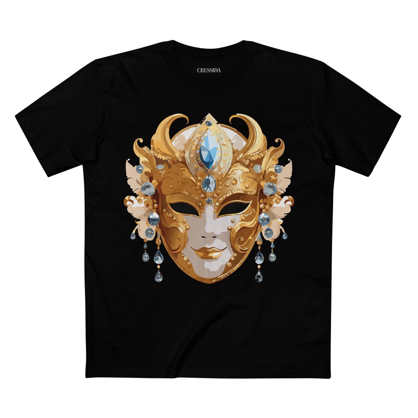 Carnival Mask Graphic T-Shirt Unisex 100 Cotton With Antique Gold Art Design Tee 22