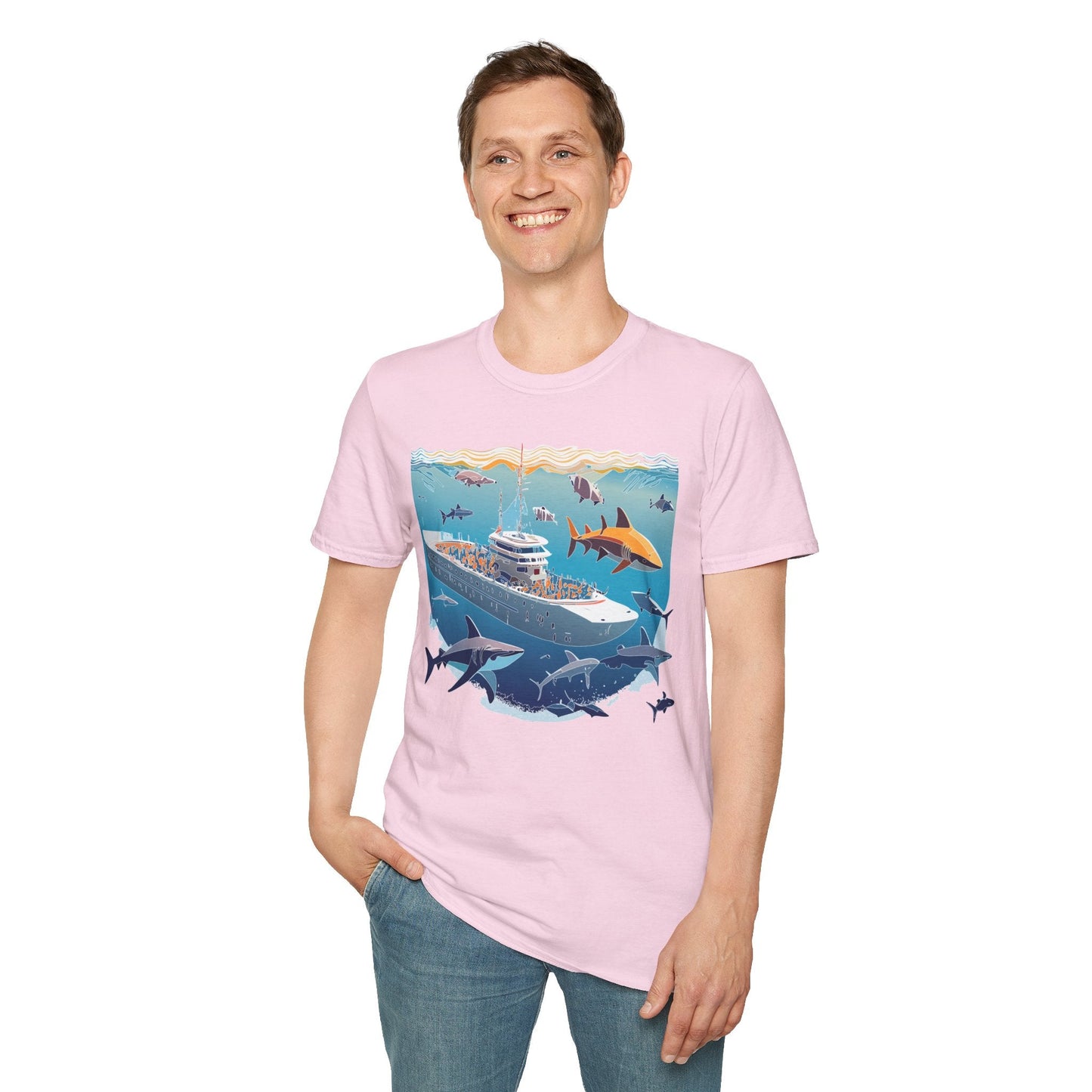 Ocean Tee Shirt Unisex Softstyle Short Sleeve With Ocean Art Design 100 Percent Ring Spun Cotton