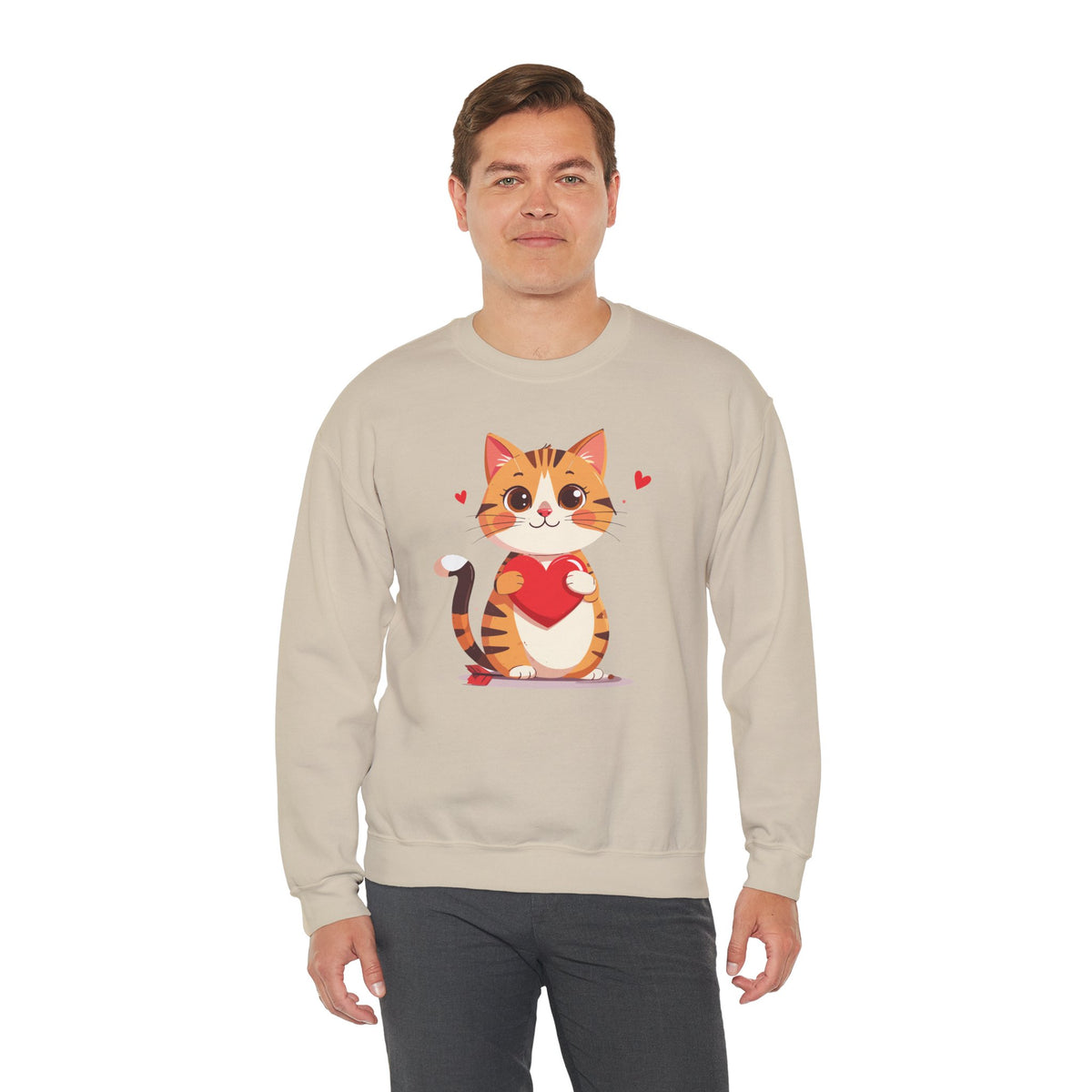Cat Heart Sweatshirt, Heart Sweatshirt, Cat Sweatshirt, Valentine's Day Sweatshirt, 50/50 Cotton-Poly Animal Sweatshirt 103