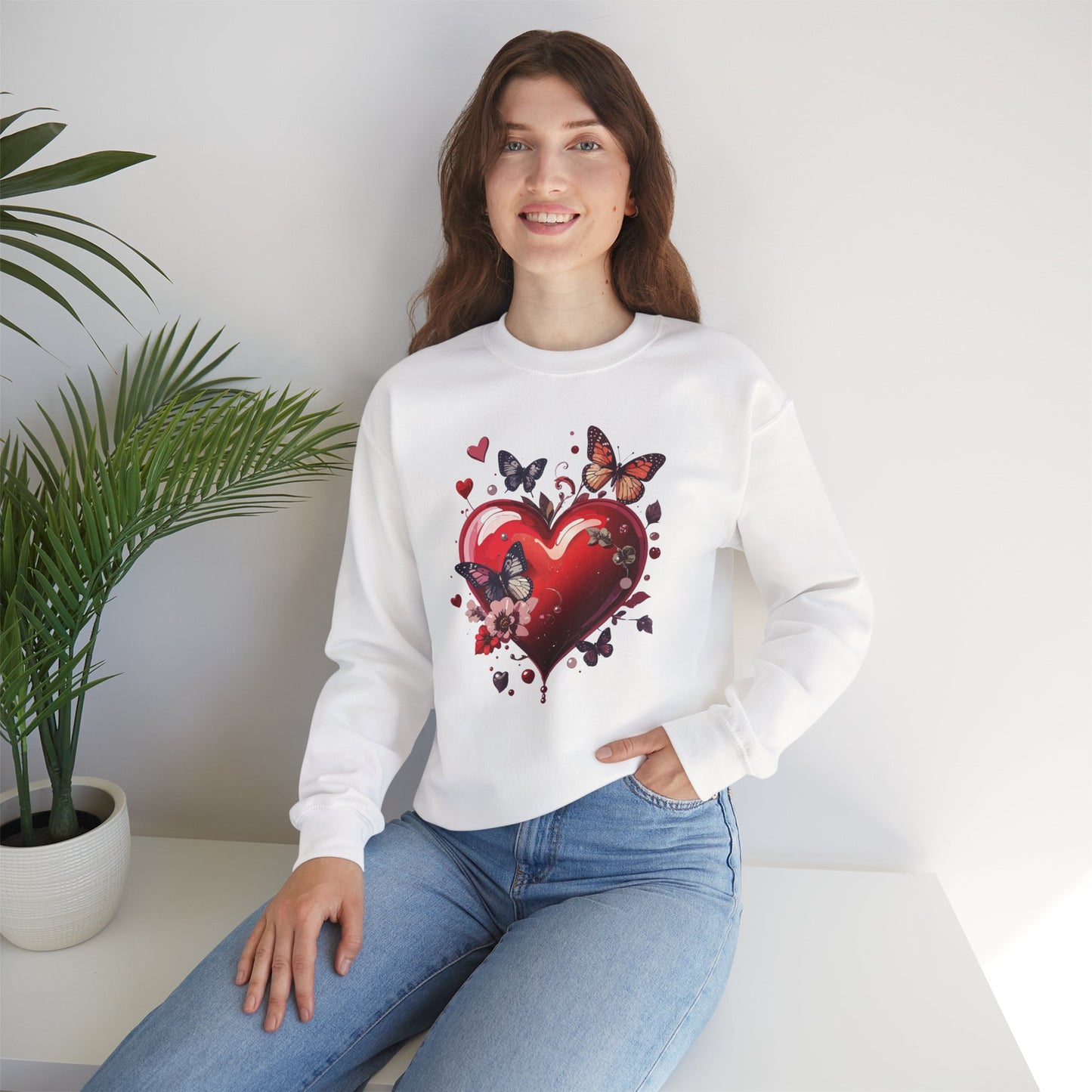 Big Red Heart Sweatshirt, Floral Red Heart Sweatshirt, Floral Love Sweatshirt, Valentine's Day Sweatshirt, Heart Floral Sweatshirt 105