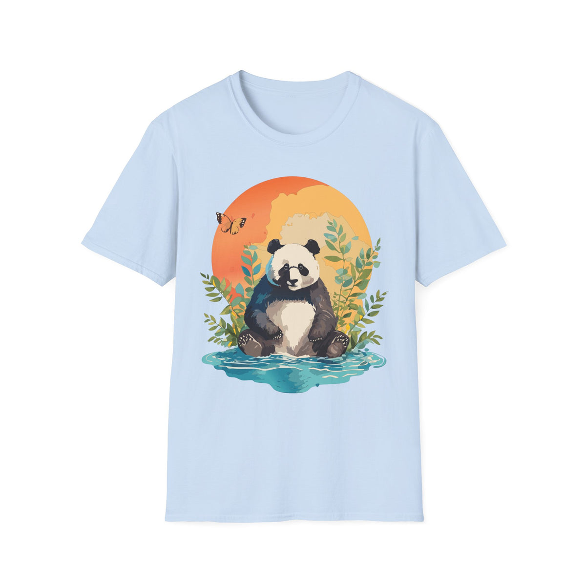 Panda Sunset Illustration T-Shirt | Cute Panda Nature Tee