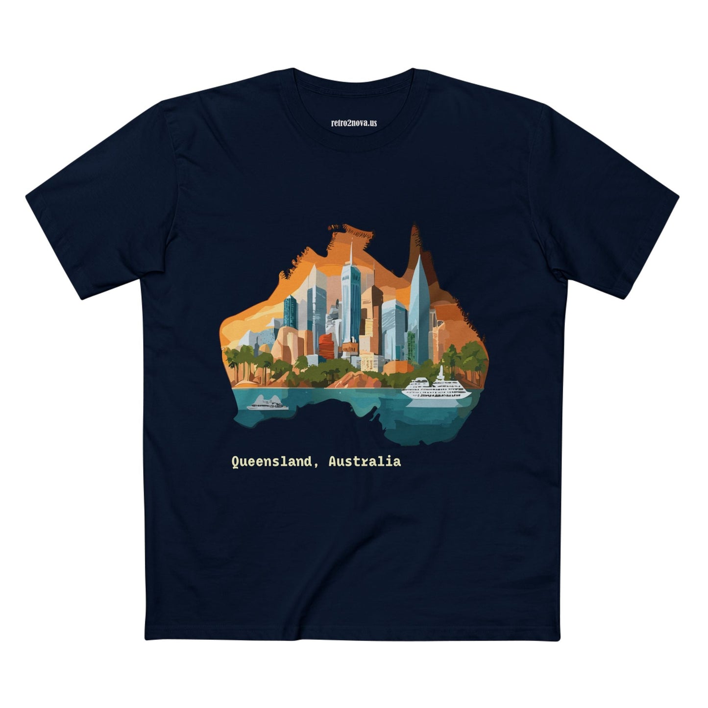 Retro2Nova Australia Travel Shirt Unisex Premium Cotton Tee With Original Art Design
