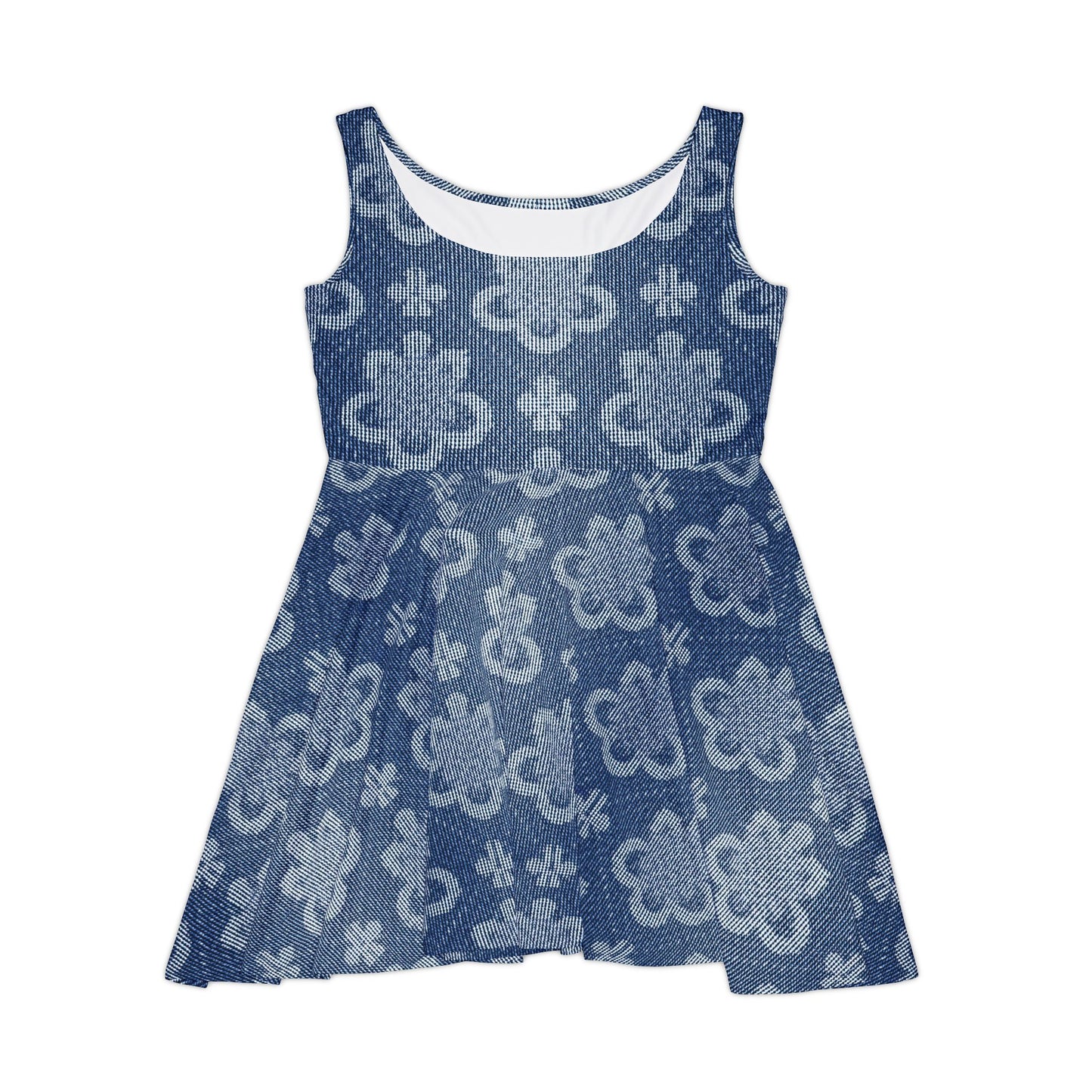 Women Denim Print Skater Dress, Denim Print Poly-Span Dress - 25