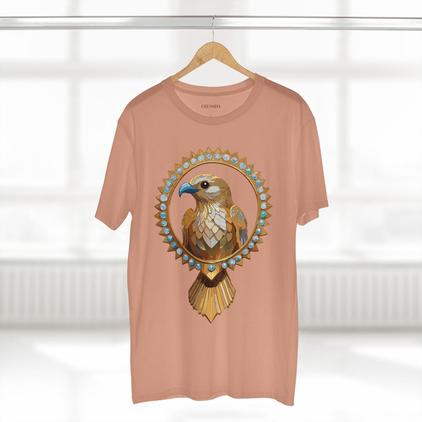 Bird Graphic Unisex 100 Cotton Tee With Unique Animal Golden Medallion Art Design 18