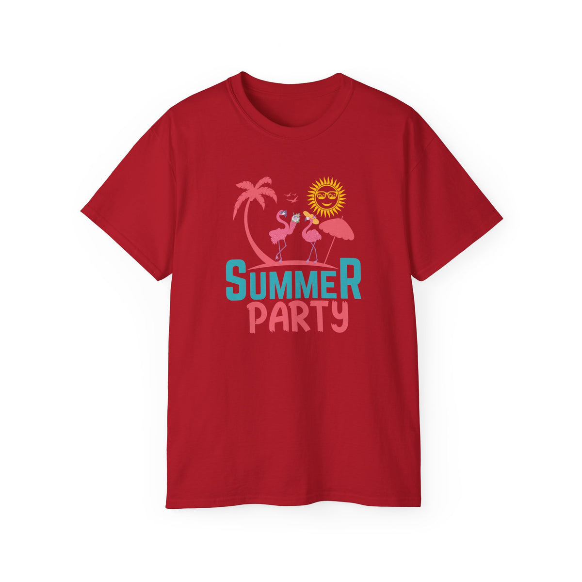 Summer Party Flamingo Tee | Tropical Palms Sun Retro Graphic