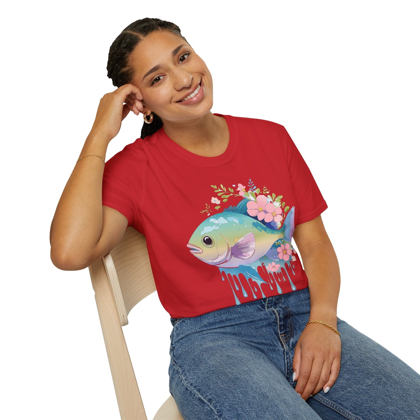 Fish Art Graphic Tee Unisex Gildan Softstyle 64000 100 Percent Ring Spun Cotton Comfortable Tee