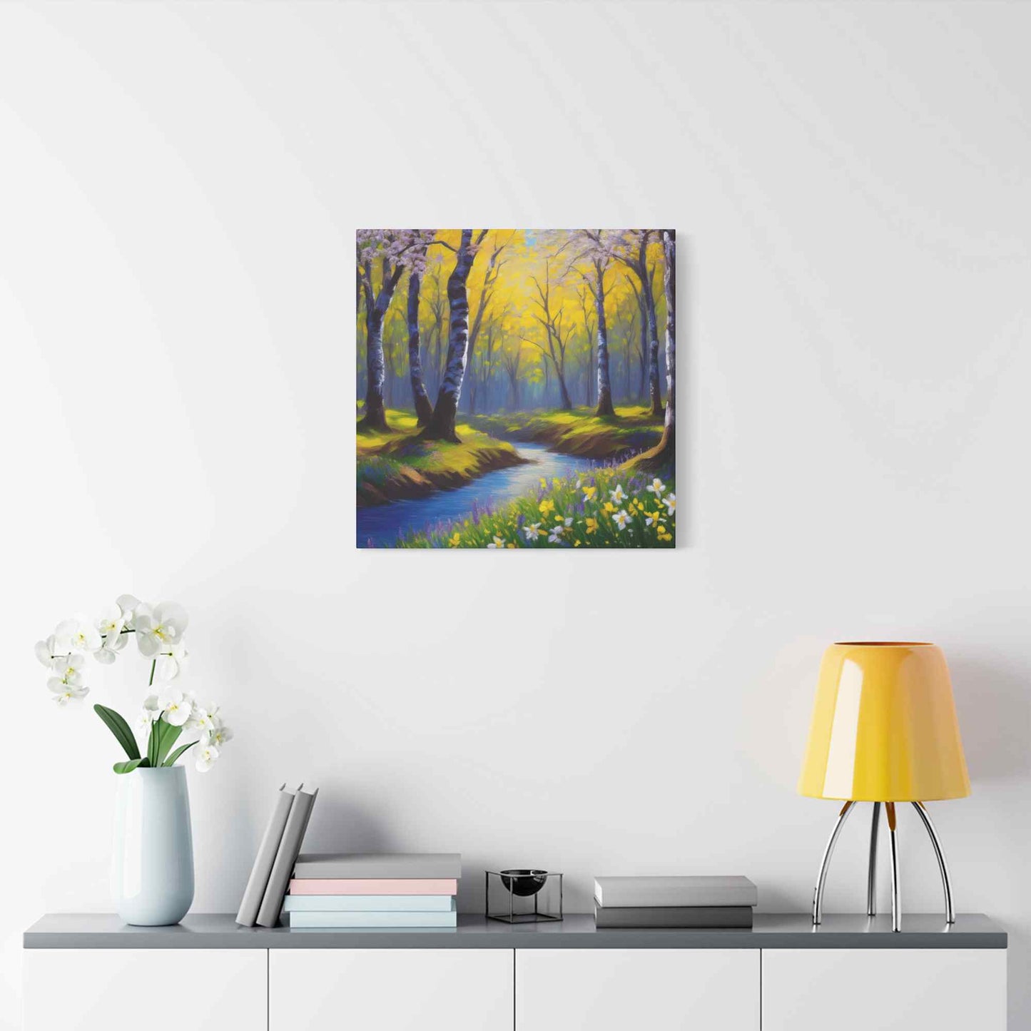 Spring Forest Print Canvas, Oil Paint Print 20x20, 24x24, 30x30, 32x32, 36x36 Art Design Print Pine-Wood Inner Frame MC-93