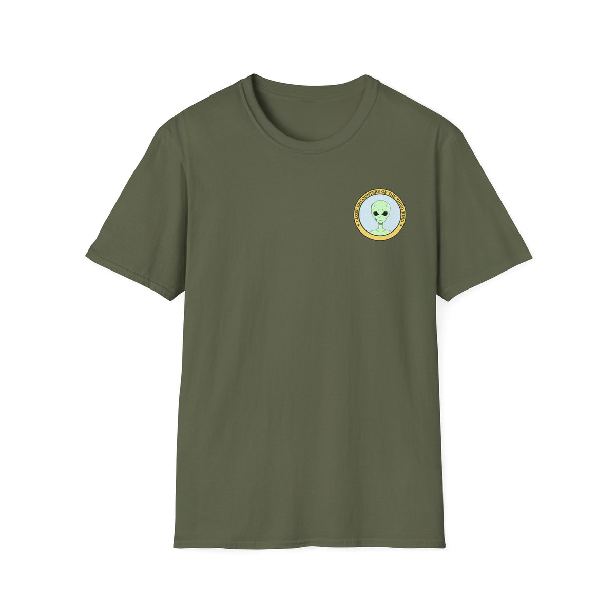 Alien Badge Small Chest Logo Retro Space Graphic Tee Gildan Unisex 100 Cotton Tee Shirt r104