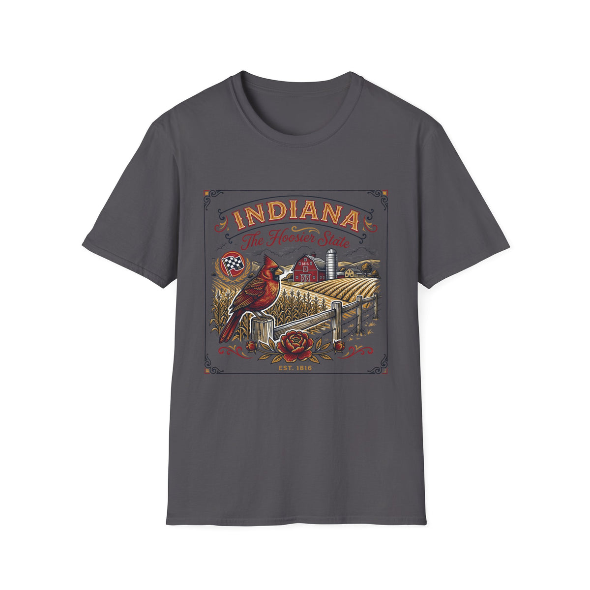 Indiana The Hoosier State T-Shirt — Cardinal Bird Farm Vintage Travel Tourist Graphic Design Unisex 100 Cotton Gildan T-Shirt