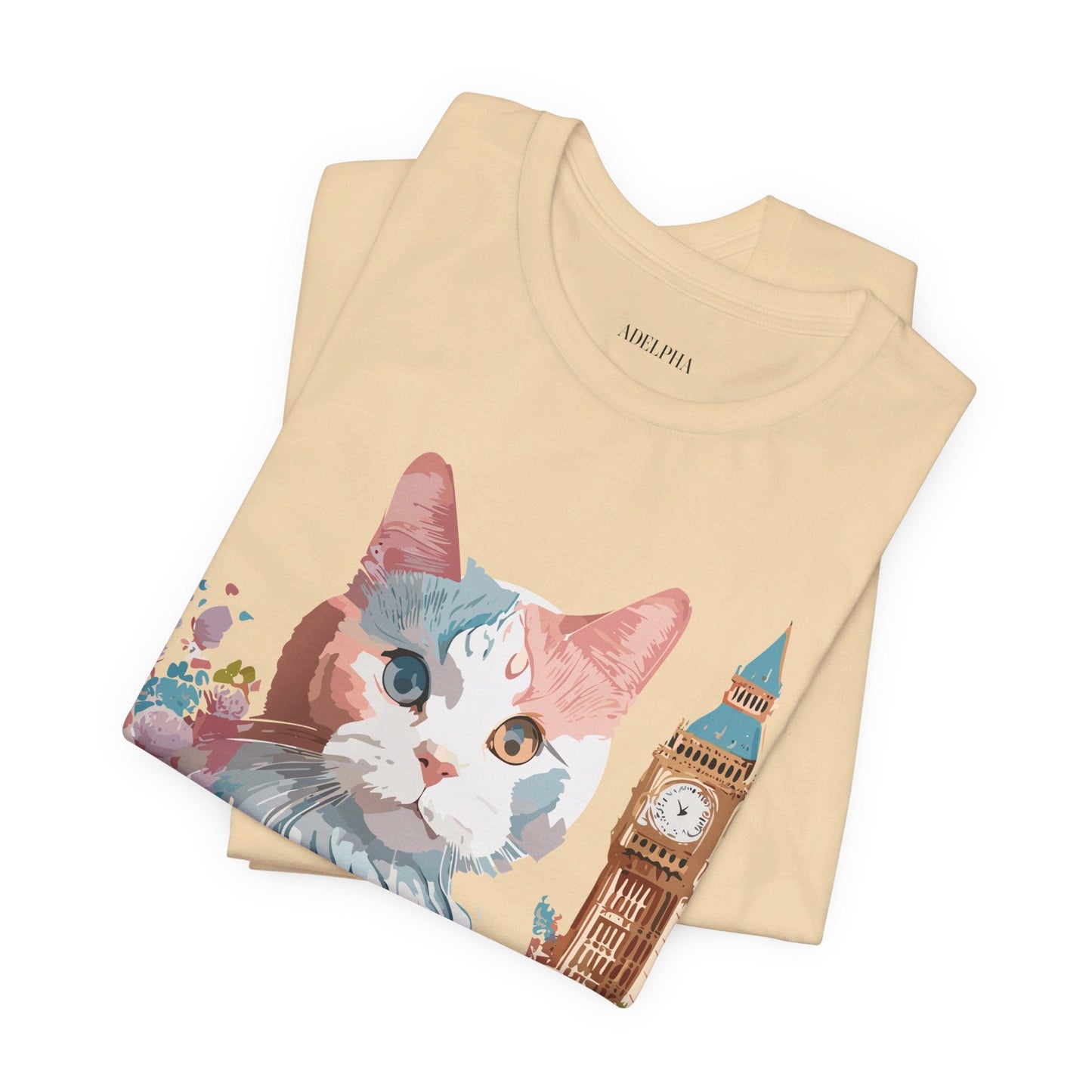 Unisex Cat Graphic Tee With Short Sleeve Vintage Inspired Art Adelpha