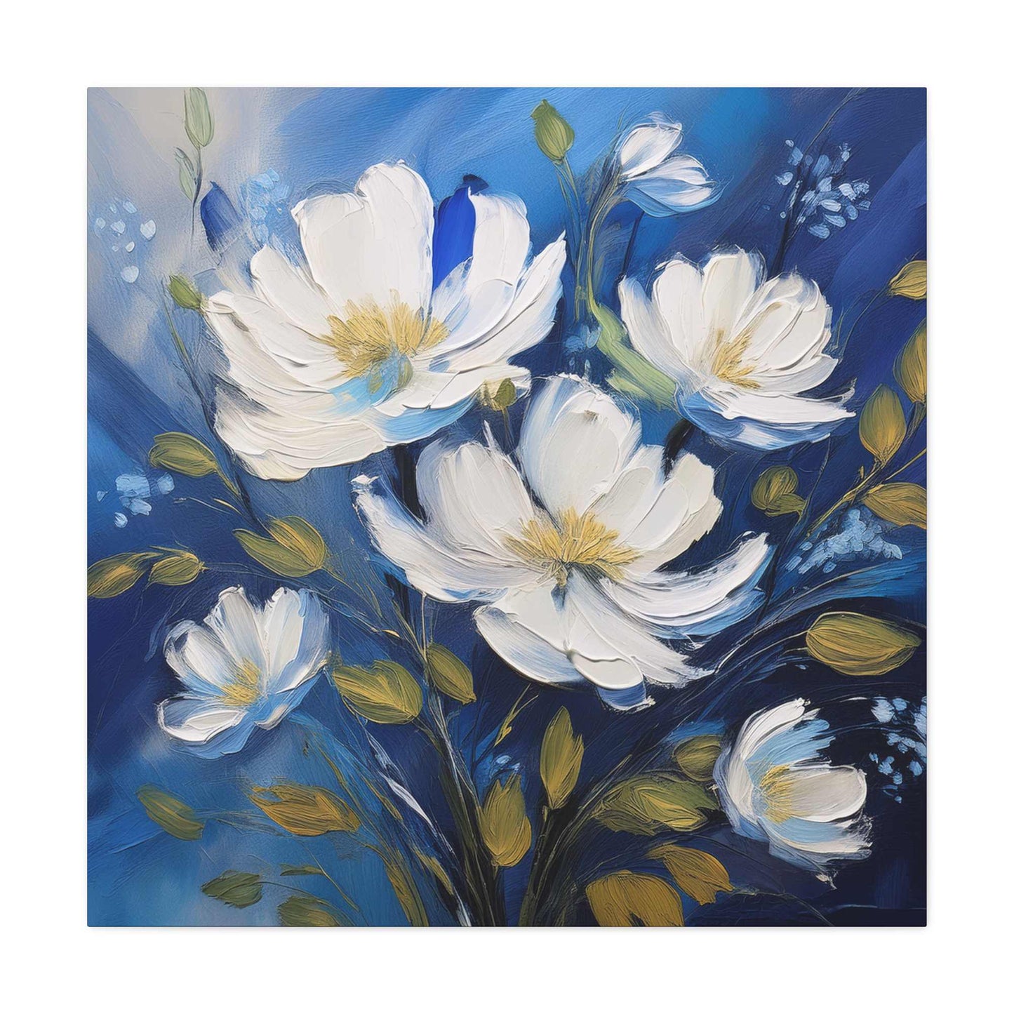White Flowers Print Canvas, White Flowers Oil Paint Print 20x20, 24x24, 30x30, 32x32, 36x36, Art Design Print Non-Frame MC-8