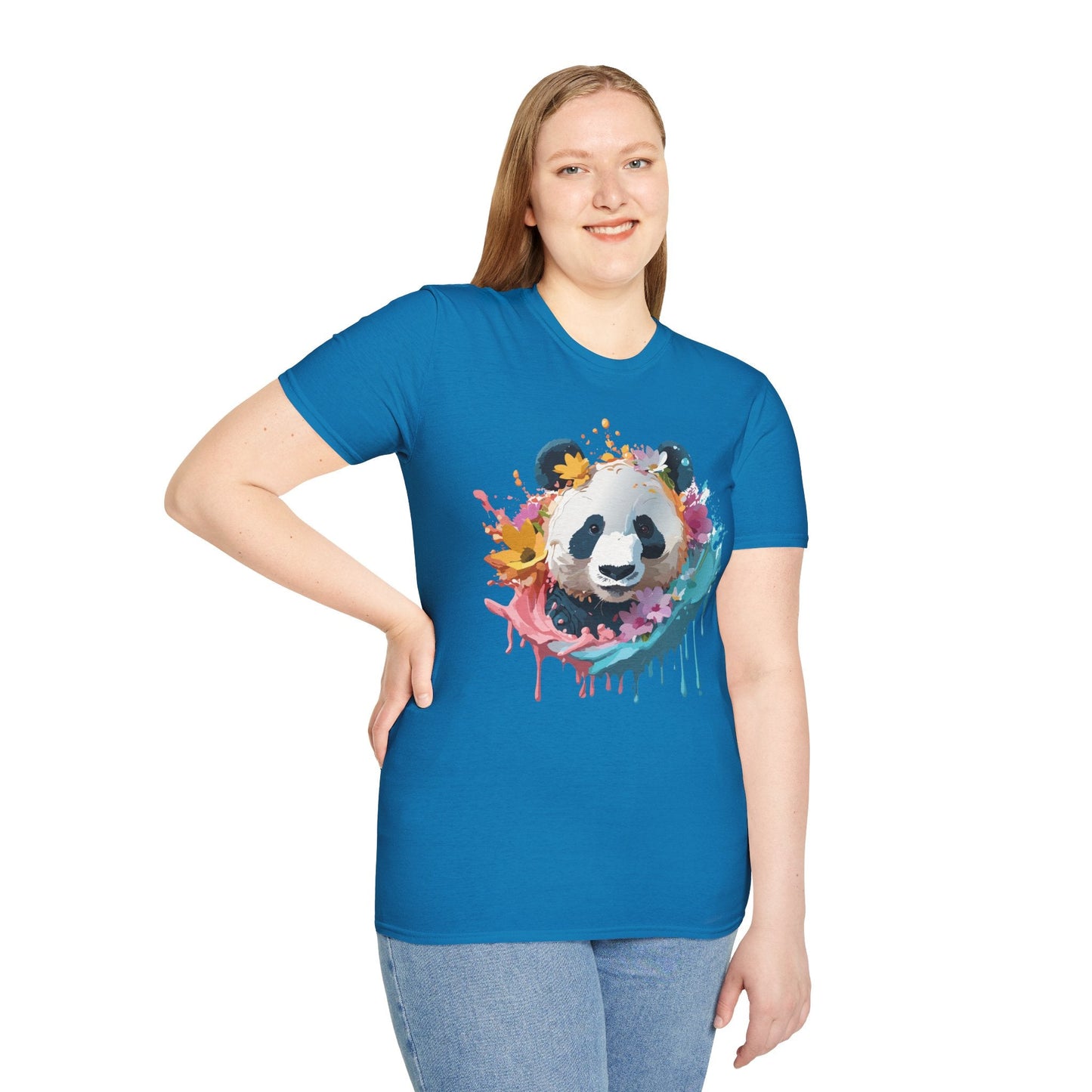Unisex Panda Shirt Softstyle Tee 100 Percent Ring Spun Cotton Casual Animal Print