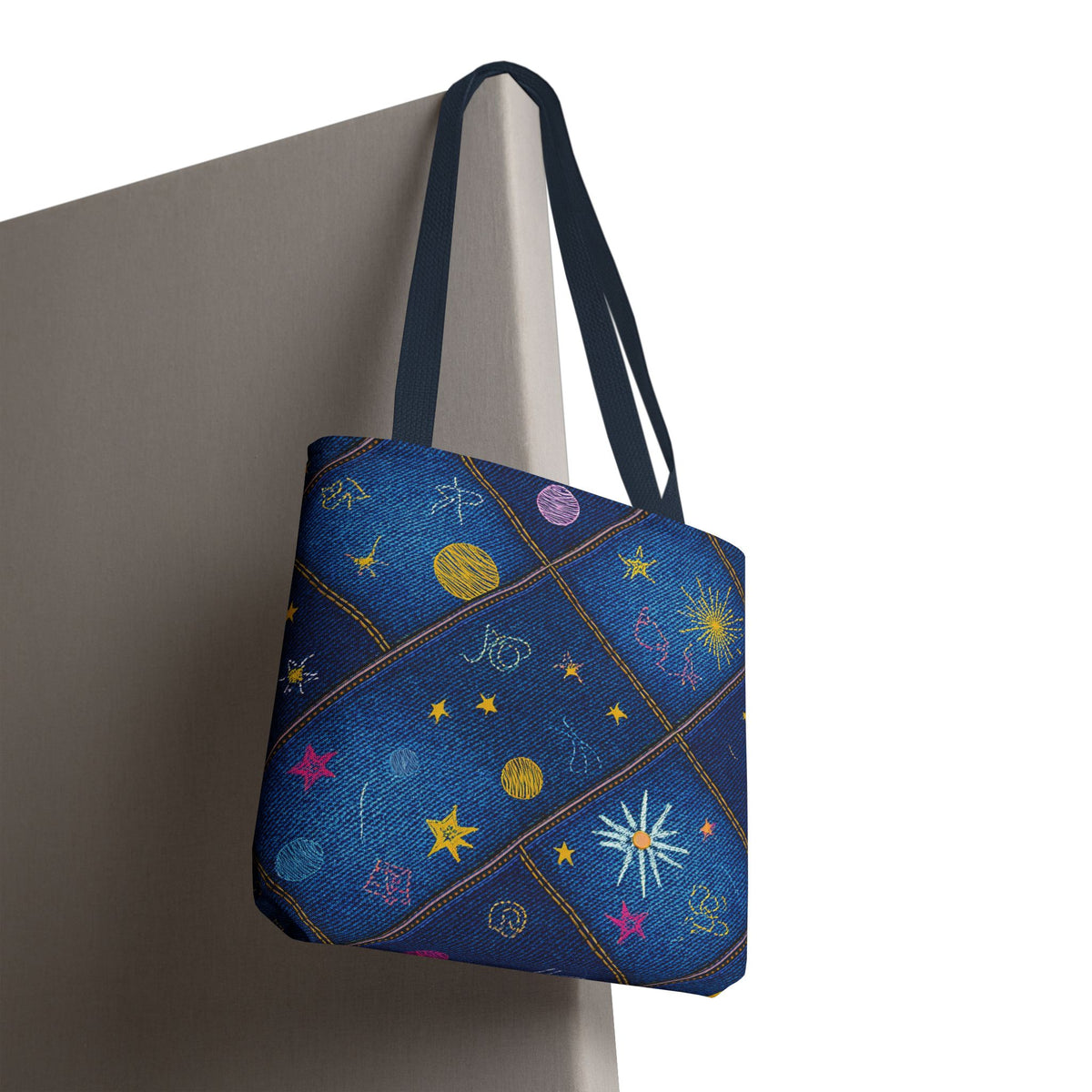 Denim Fabric Imitation Print Unisex Canvas Bag Poly Spun 3 Sizes Tote Bag 183-3