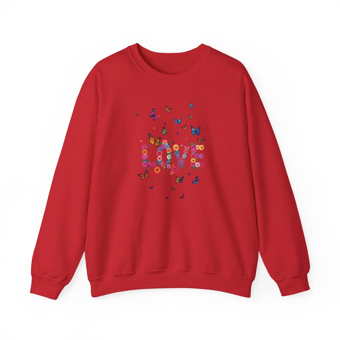 Unisex Floral Love Sweatshirt, Love Floral Sweatshirt, Floral Butterfly Sweatshirt, 50/50 Cotton-Poly Valentine's Day Sweatshirt 08