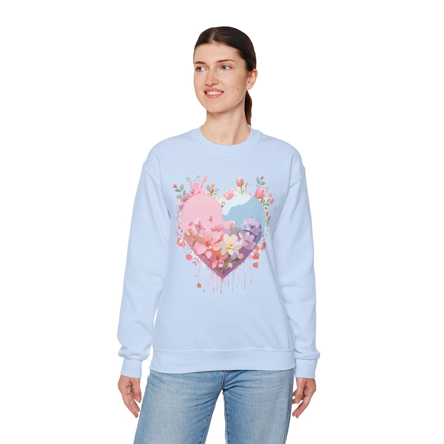 Floral Heart Sweatshirt Unisex Valentine Day Crewneck Gildan 18000 Heavy Blend Winter Wear